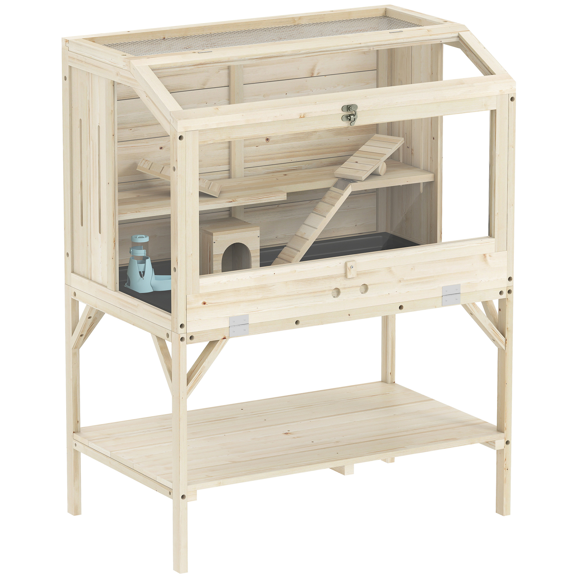 NORBY 2 Tier Wooden Hamster Cage with Shelf - Natural - Life Essentials