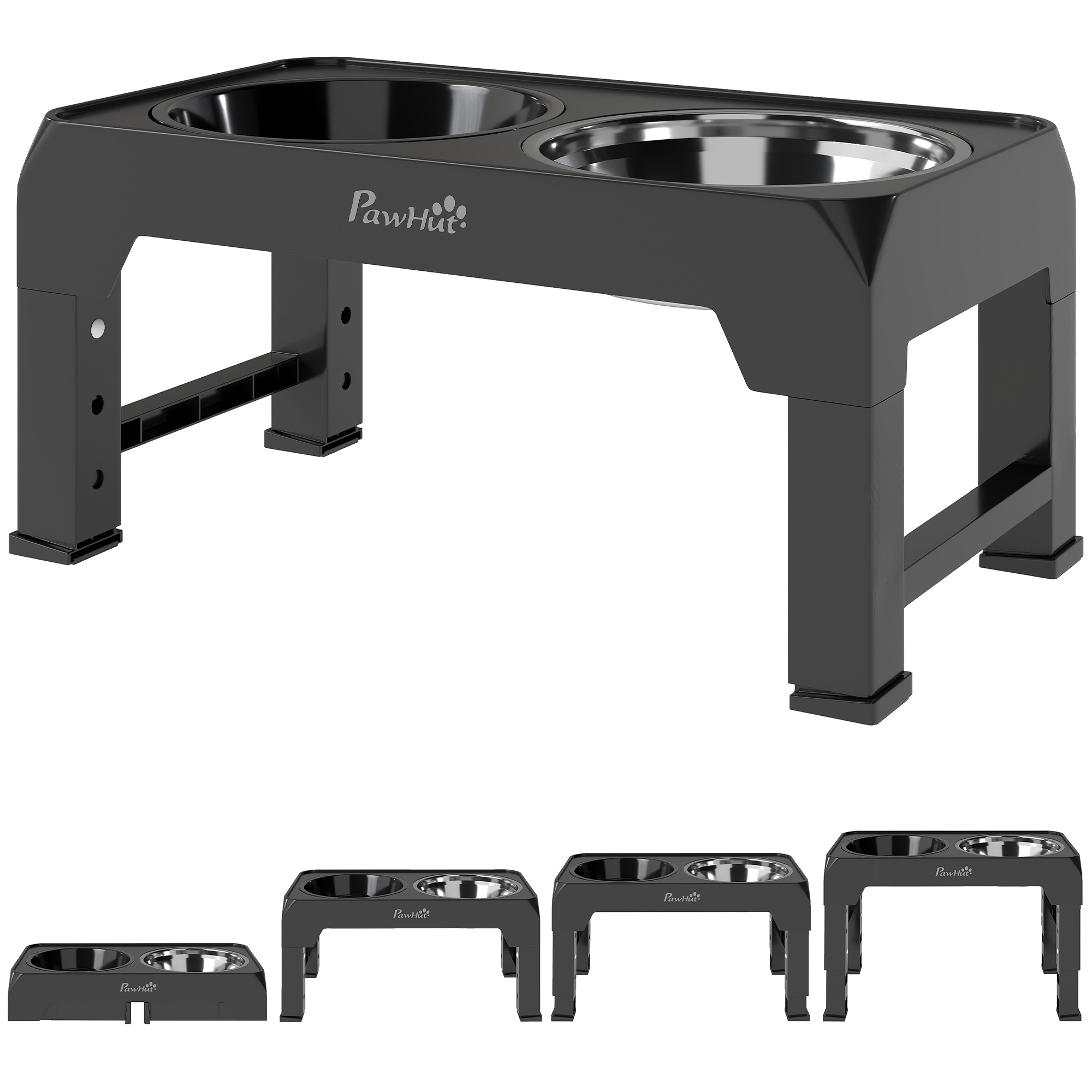 BRANDOR Foldable Raised Dog Bowl with Slow Feeder - Black - Life Essentials