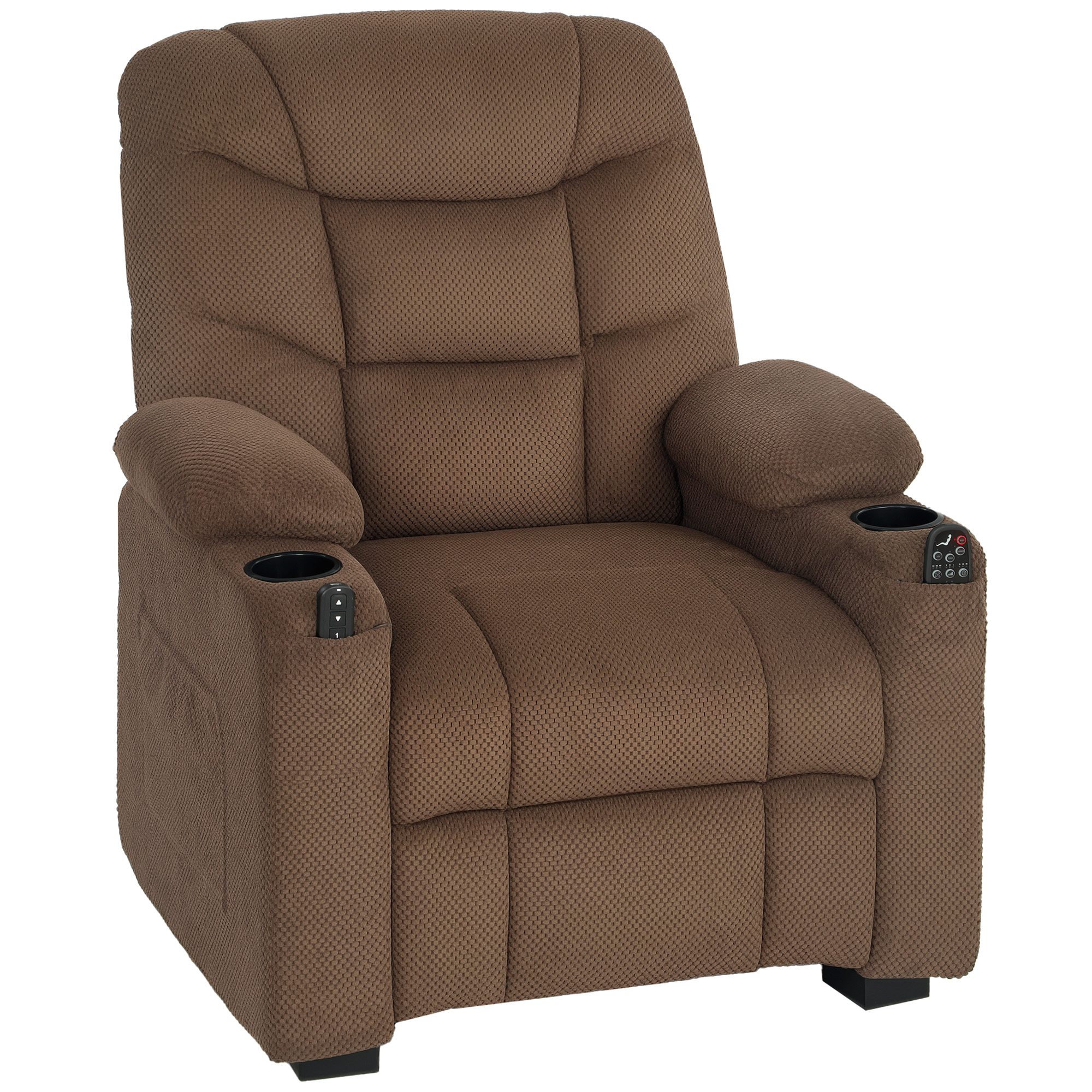 Electric Massage Recliner Armchair with Heat and USB - Brown - Life Essentials