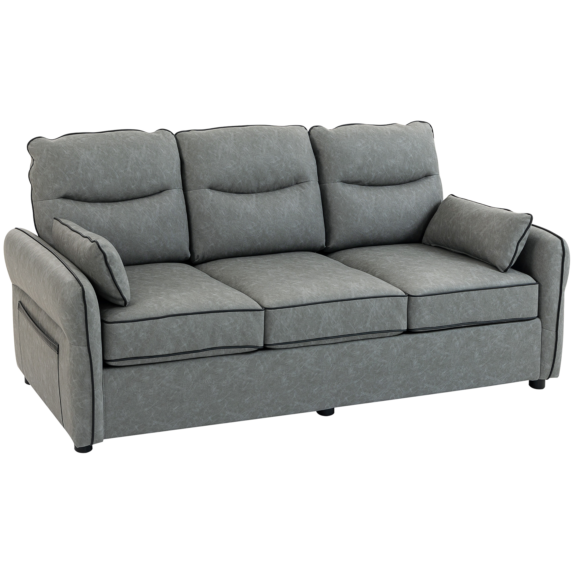 JOWETT Faux Leather 3 Seater Sofa - Grey - Life Essentials