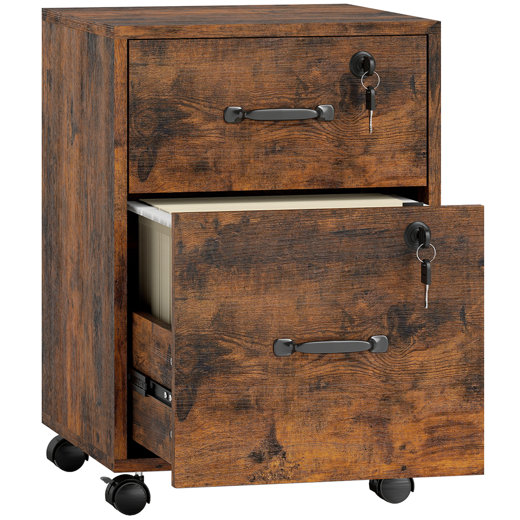 MARTON Rolling File Cabinet with 2 Drawers - Rustic Brown - Life Essentials