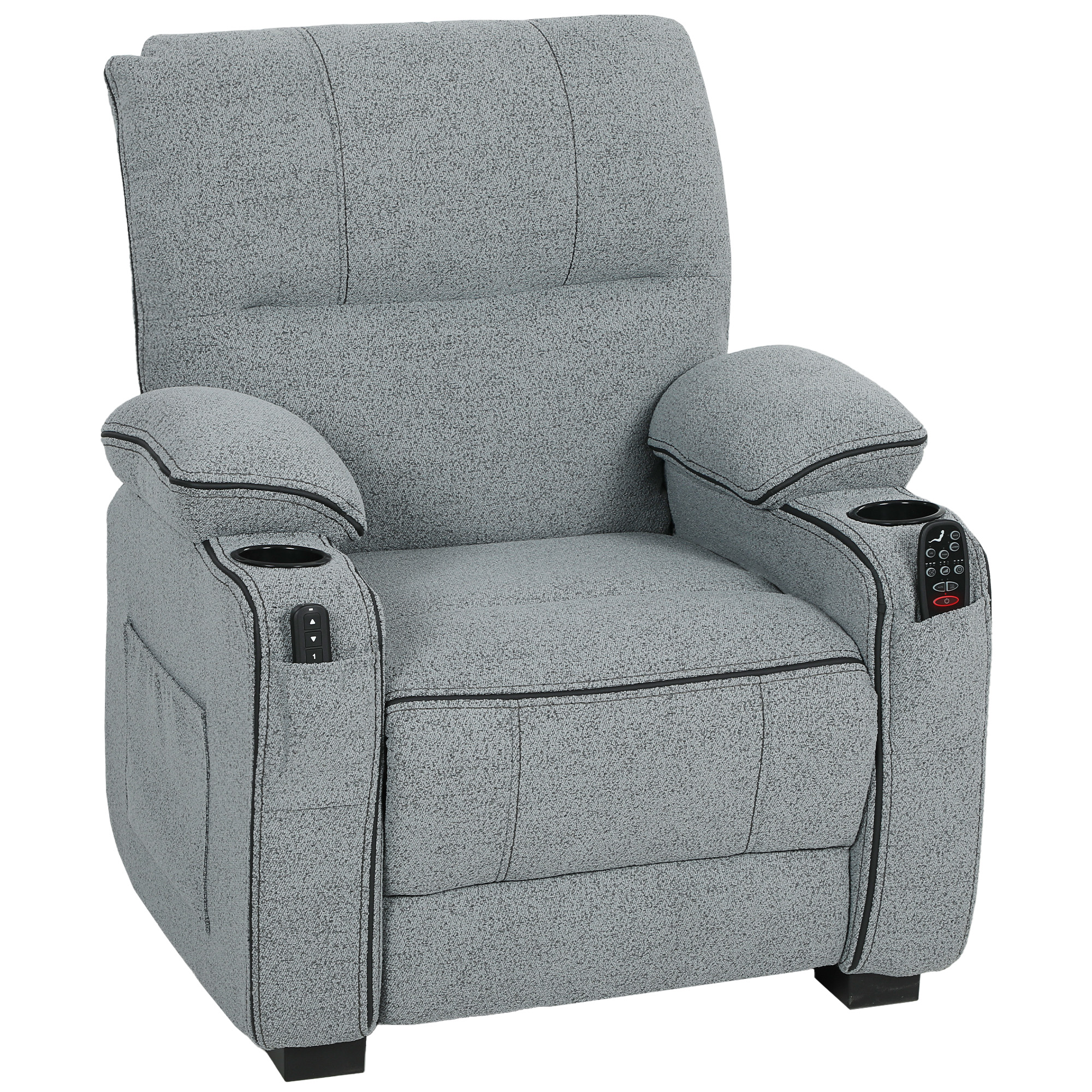 Velvet Electric Massage Recliner Armchair with Heat - Grey - Life Essentials
