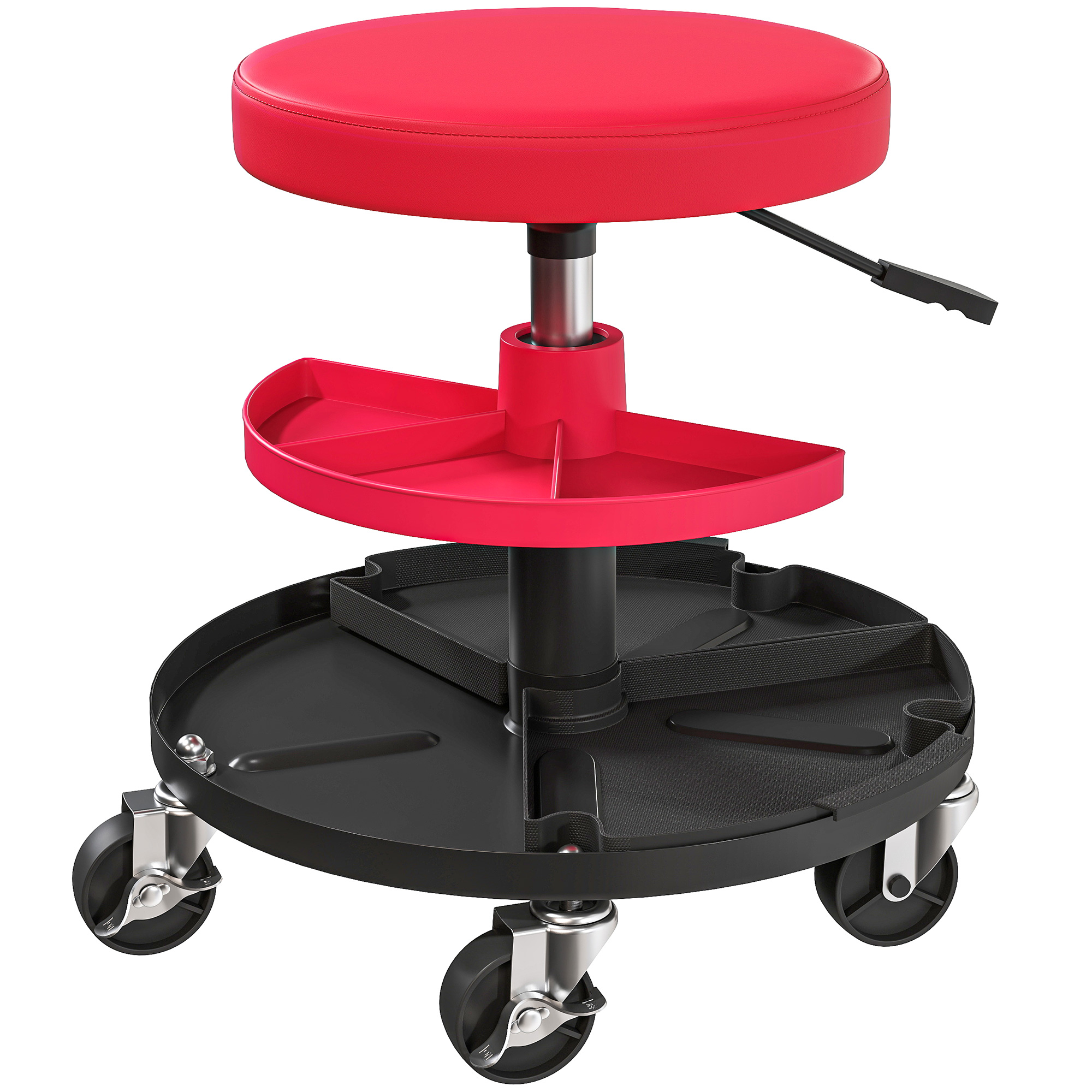 CLARAUR Plastic Mechanic Stool - Red - Life Essentials