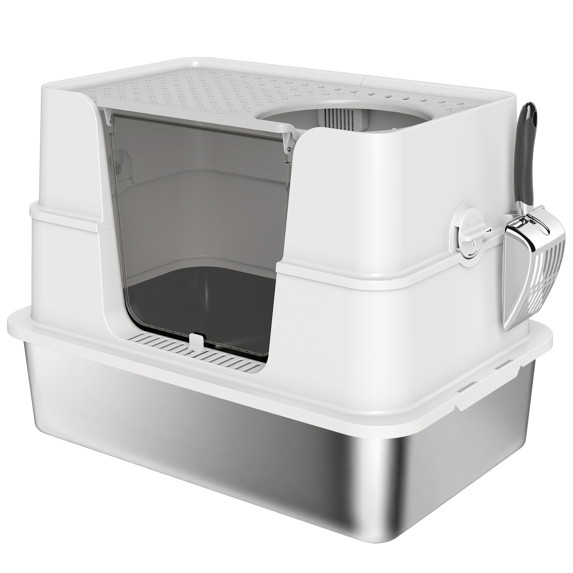 GRAIA ABS Stainless Steel Cat Litter Box - White - Life Essentials