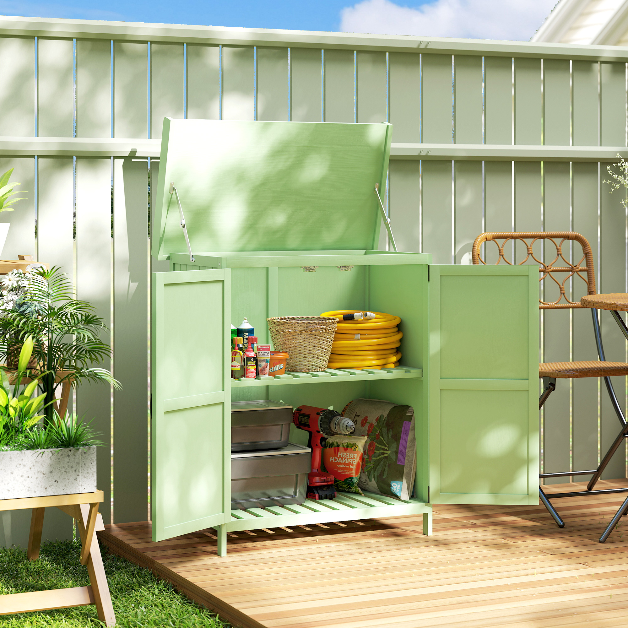 STERPHO Wooden Wooden Garden Shed - Green - Life Essentials