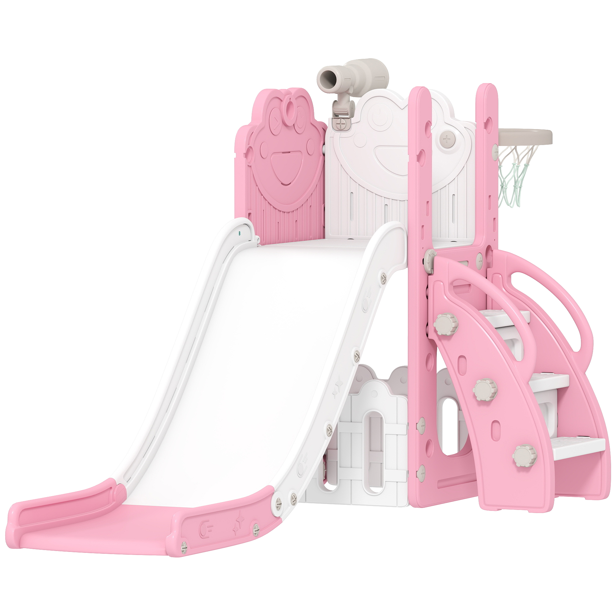 CARFORD Pink HDPE 5 in 1 Kids Slide Set with Basketball Hoop - 70cm - Life Essentials