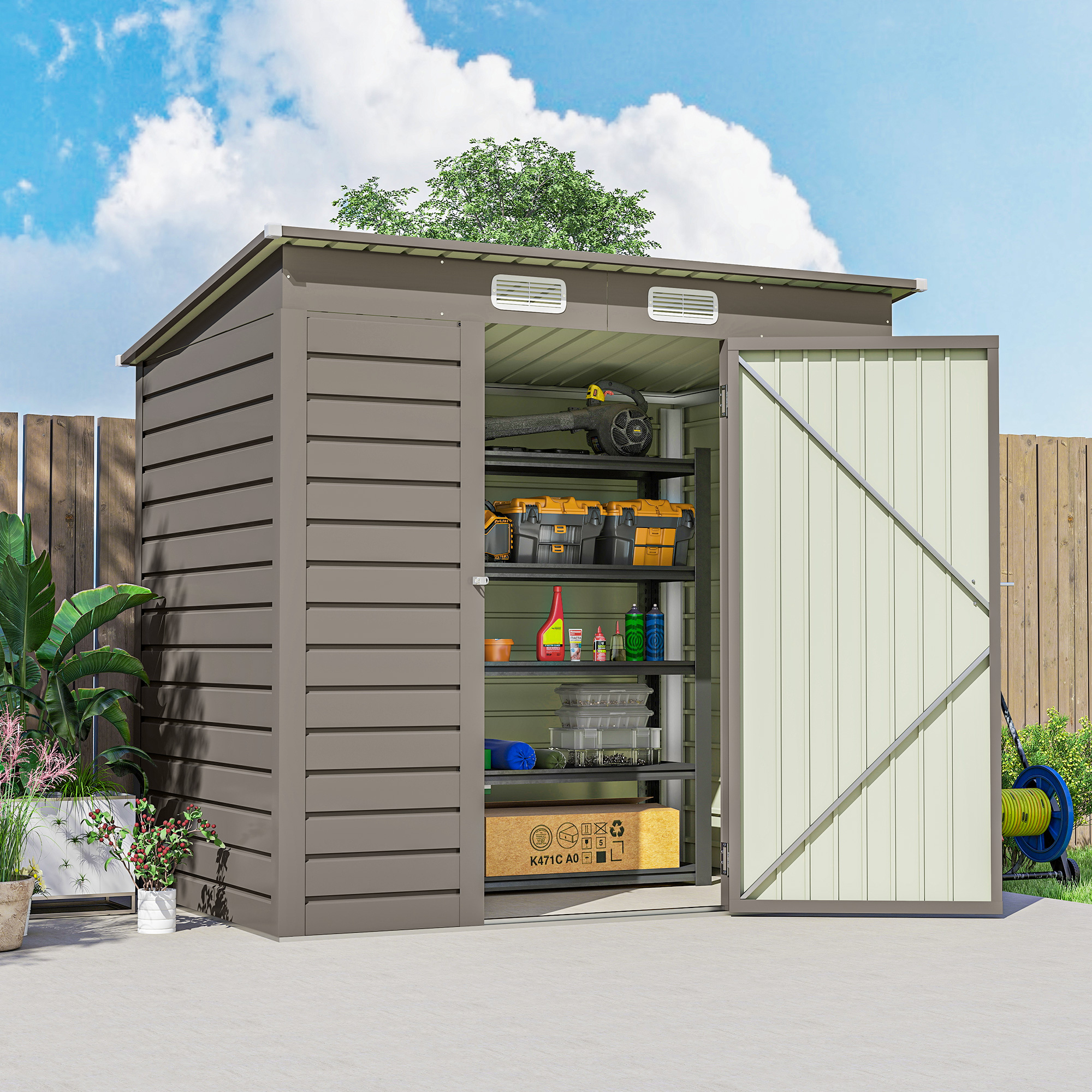 SERVIA Steel Metal Garden Shed - Light Grey - Life Essentials