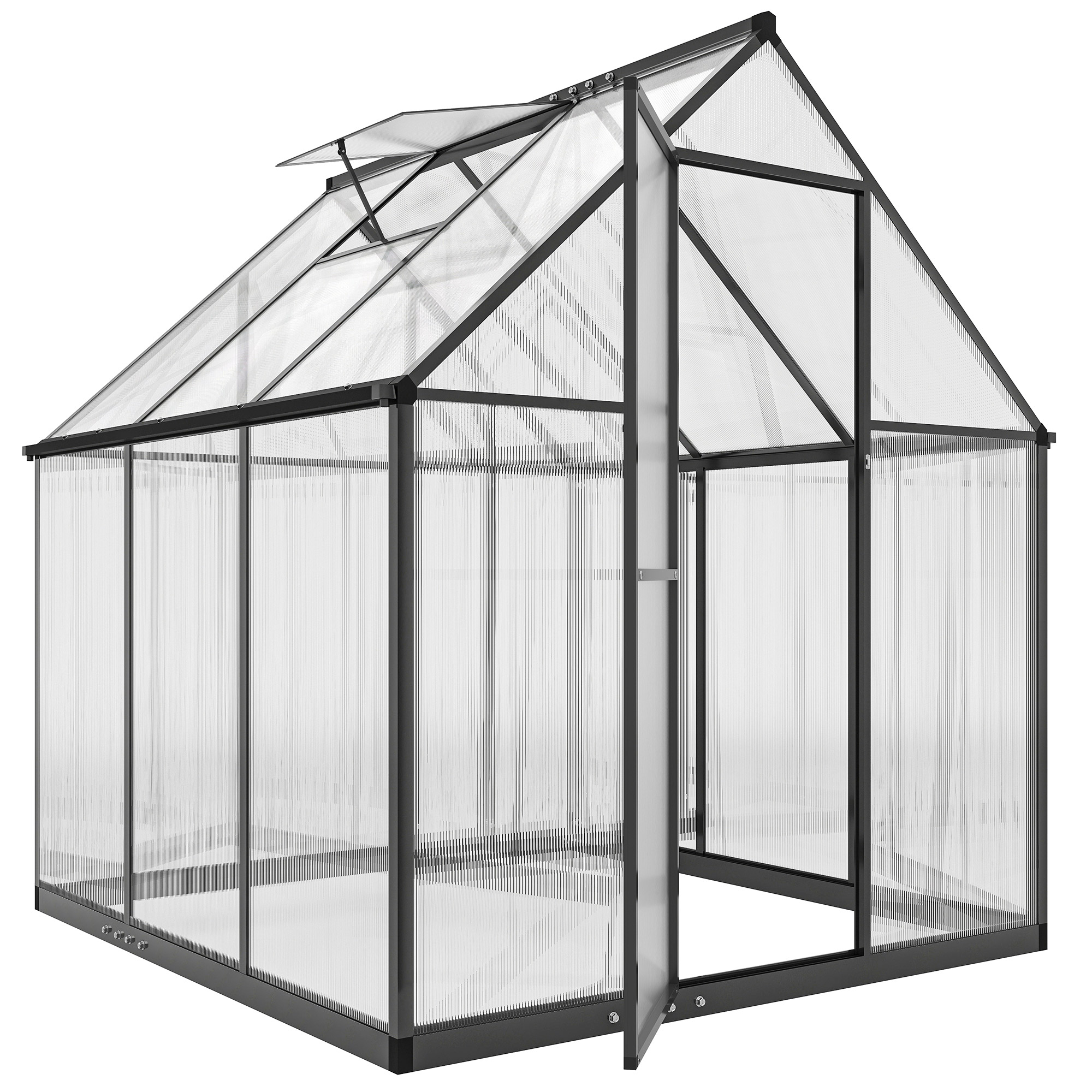 RIVAUX Aluminium Polycarbonate Greenhouse - Black - Life Essentials