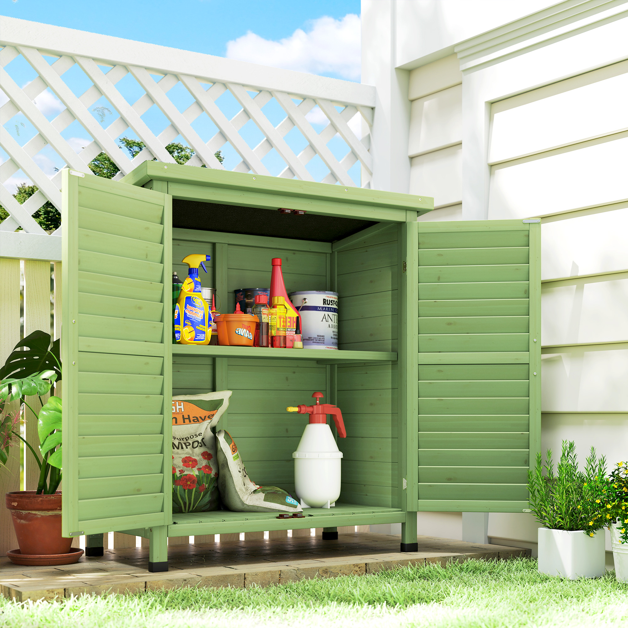 AURSTE Wooden Wooden Garden Shed - Green - Life Essentials