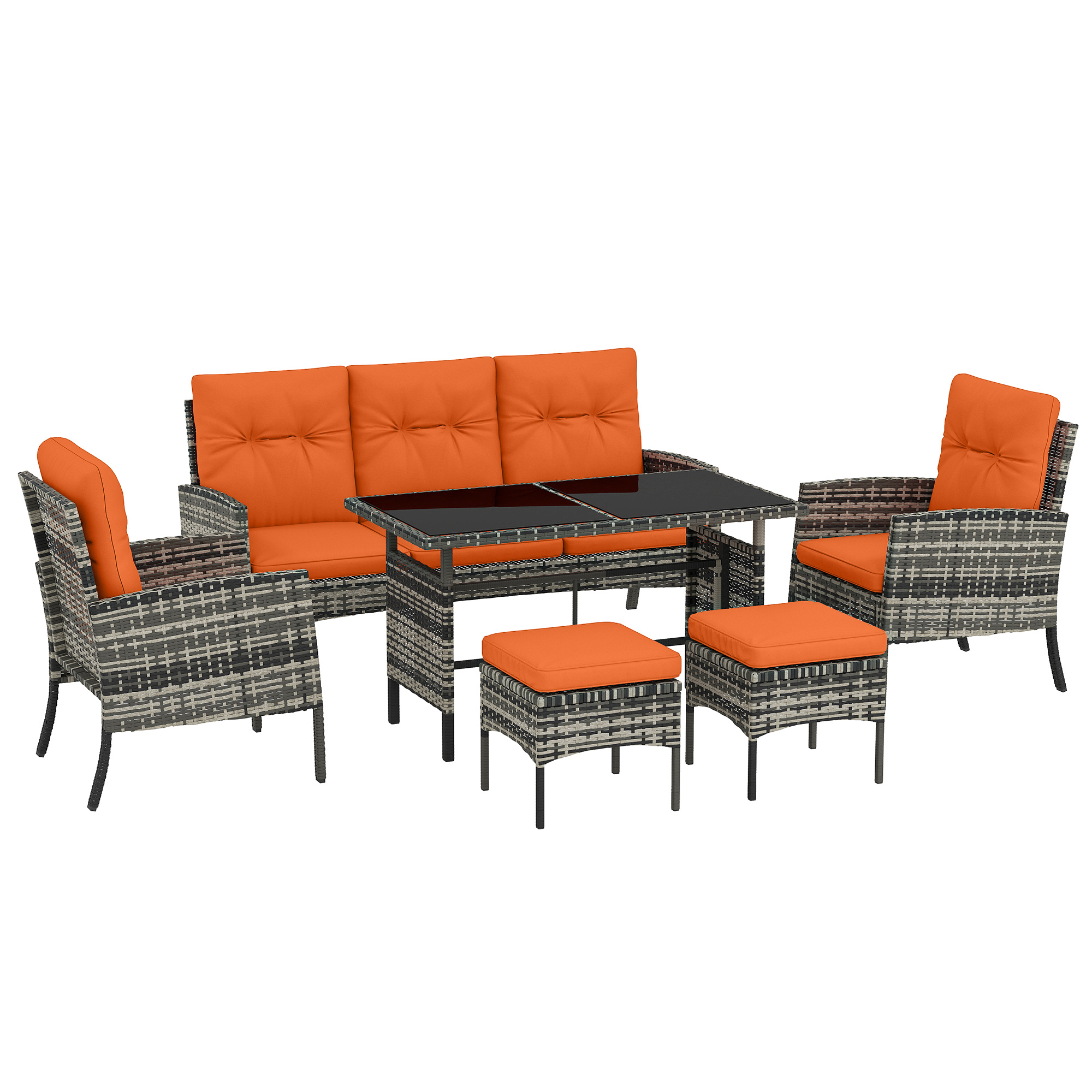 ZENARI Glass Rattan Garden Dining Set - Orange - Life Essentials