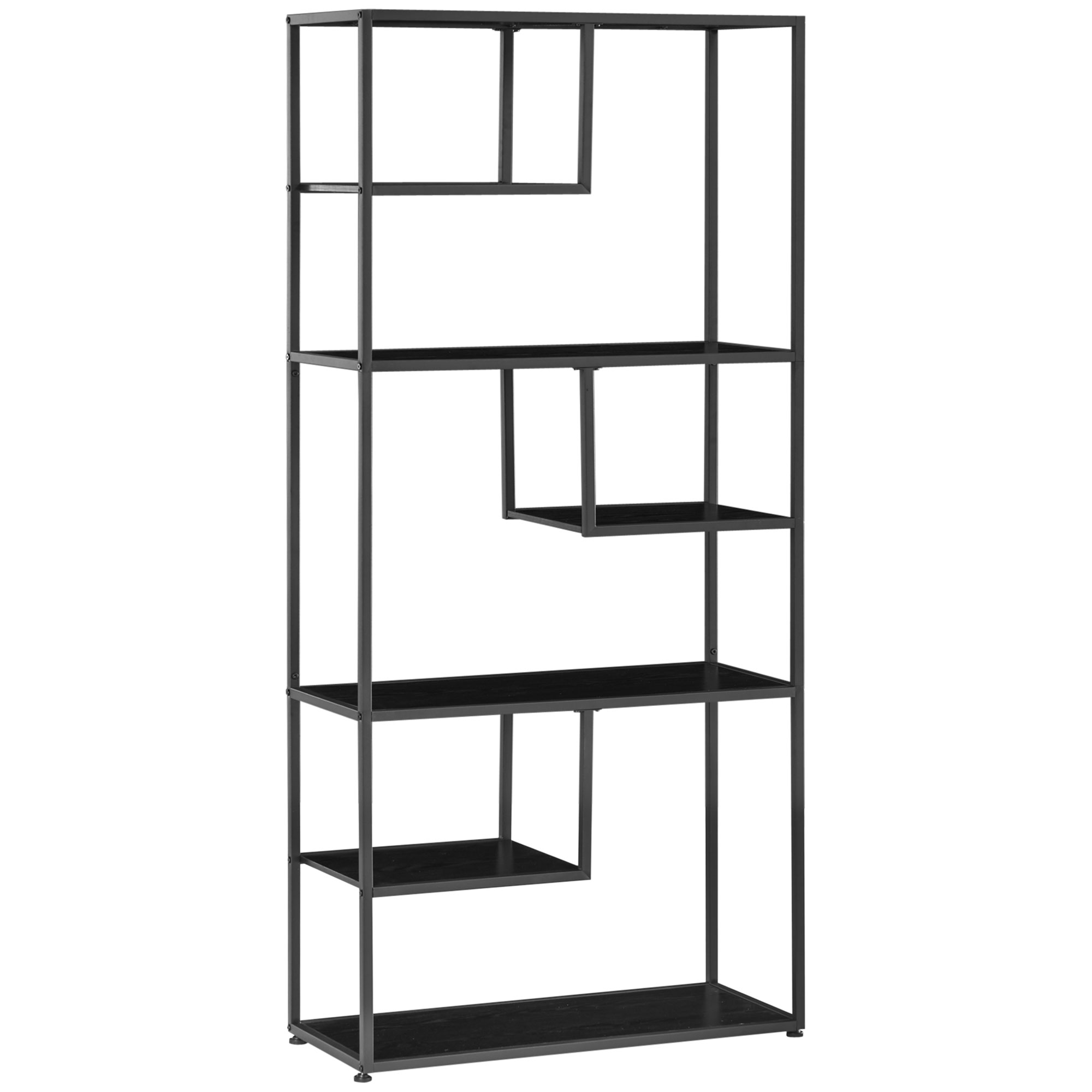 LUXIS Wooden 7 Tier Bookcase - Black - Life Essentials