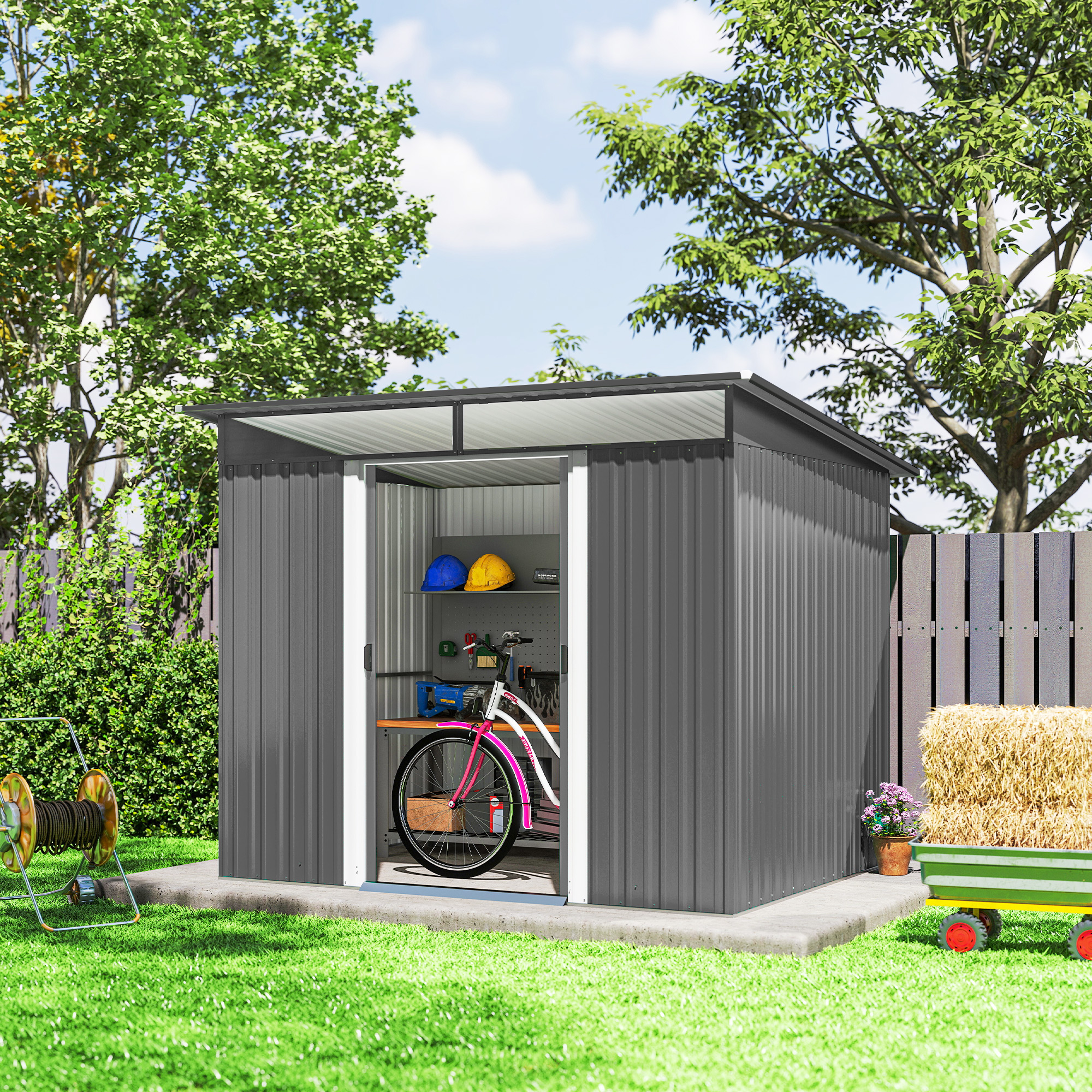 BELARI Steel Metal Garden Shed - Light Grey - Life Essentials