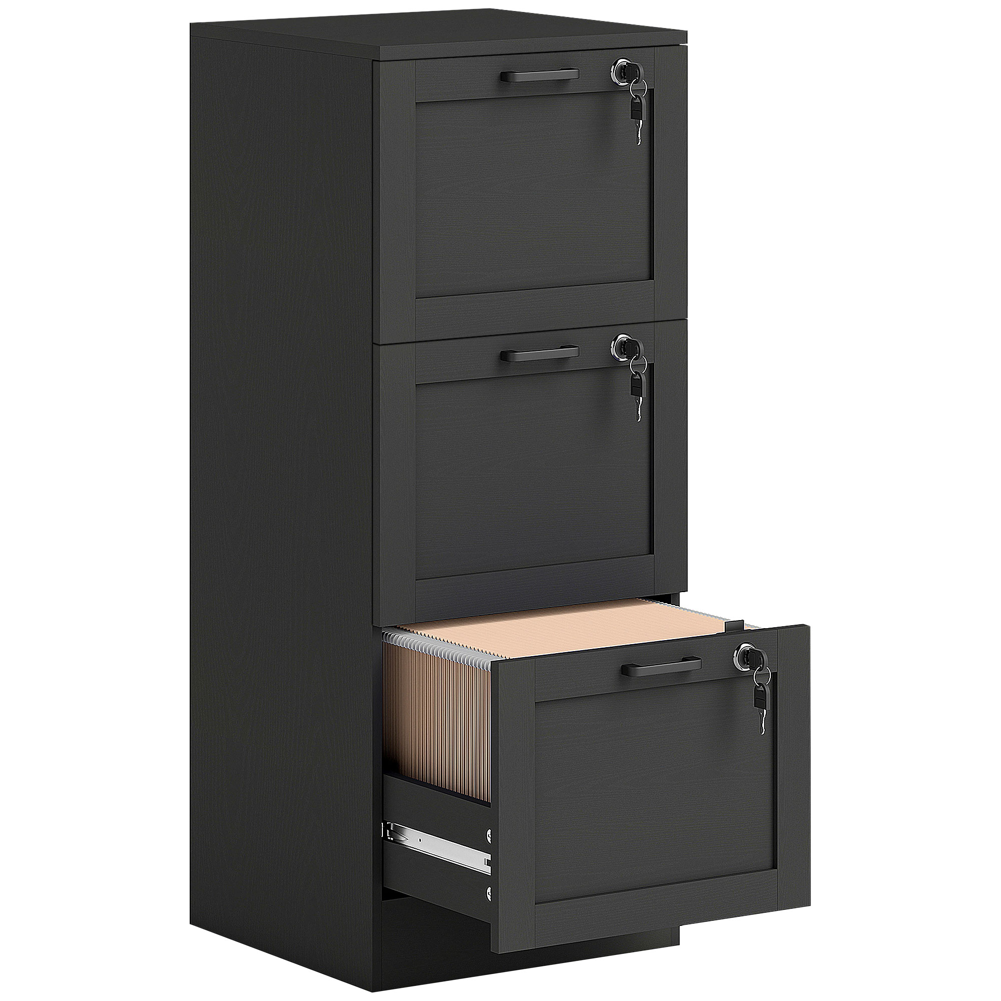 ELIVAN Wooden Lockable Filing Cabinet - Black - Life Essentials