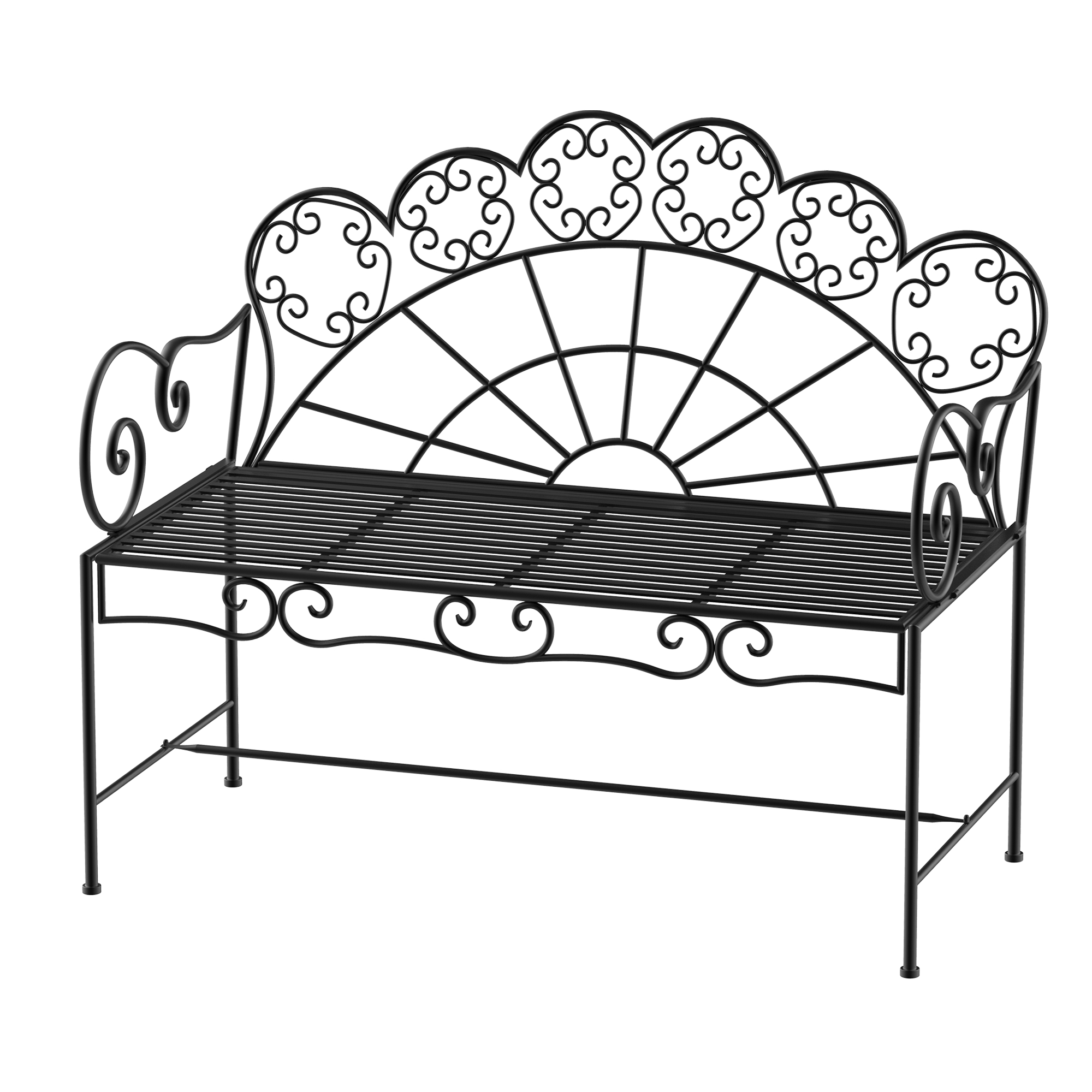 VALIX Metal Metal Garden Bench - Black - Life Essentials