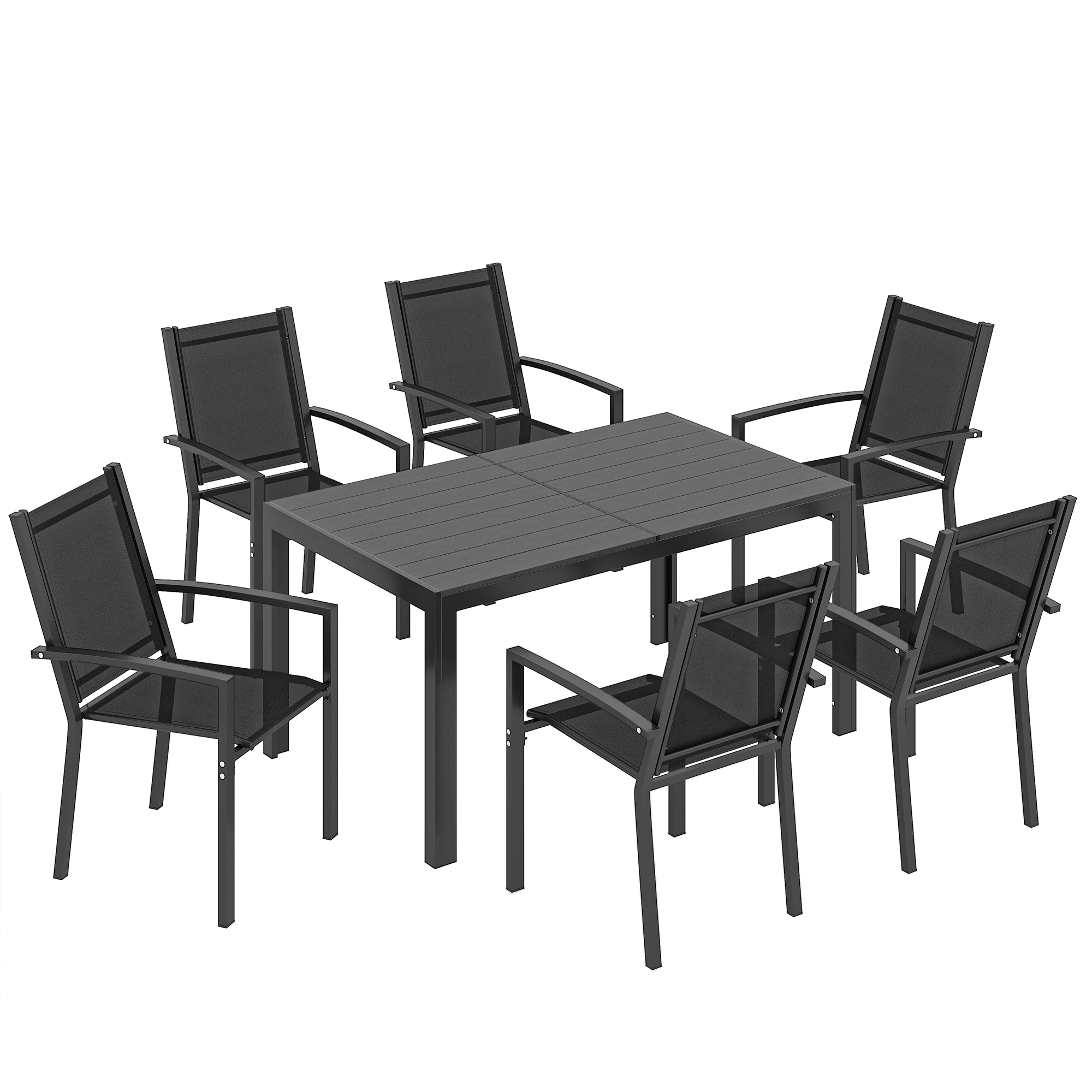 SERORA Plastic 7 Piece Garden Dining Set - Black - Life Essentials