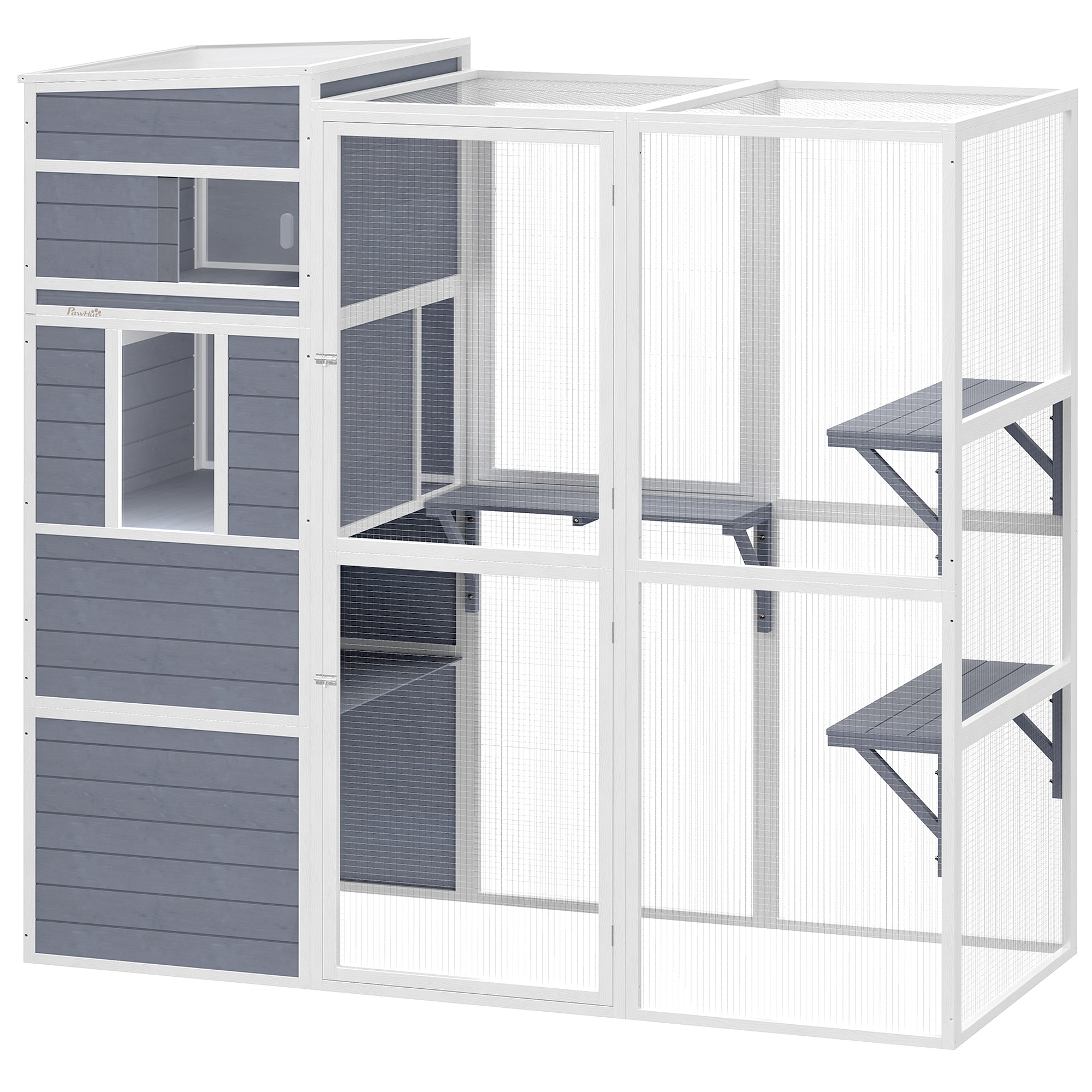GRAEON Wooden Wooden Cat Enclosure - Grey - Life Essentials
