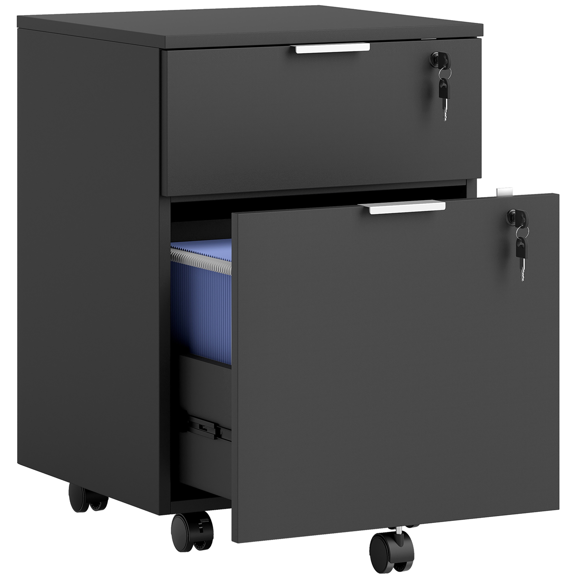 STERELI Wooden 2 Drawer Lockable Filing Cabinet - Black - Life Essentials