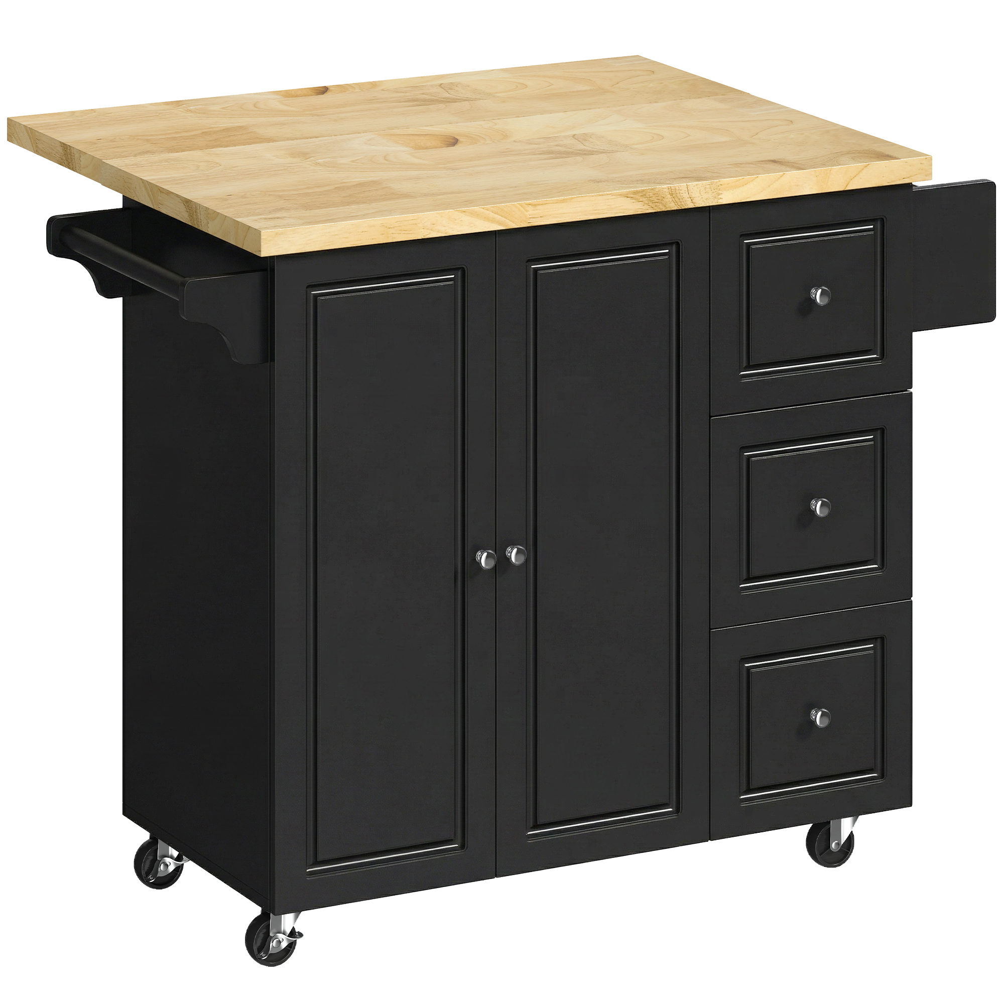 AURVIA Wooden Kitchen Island Trolley - Black - Life Essentials