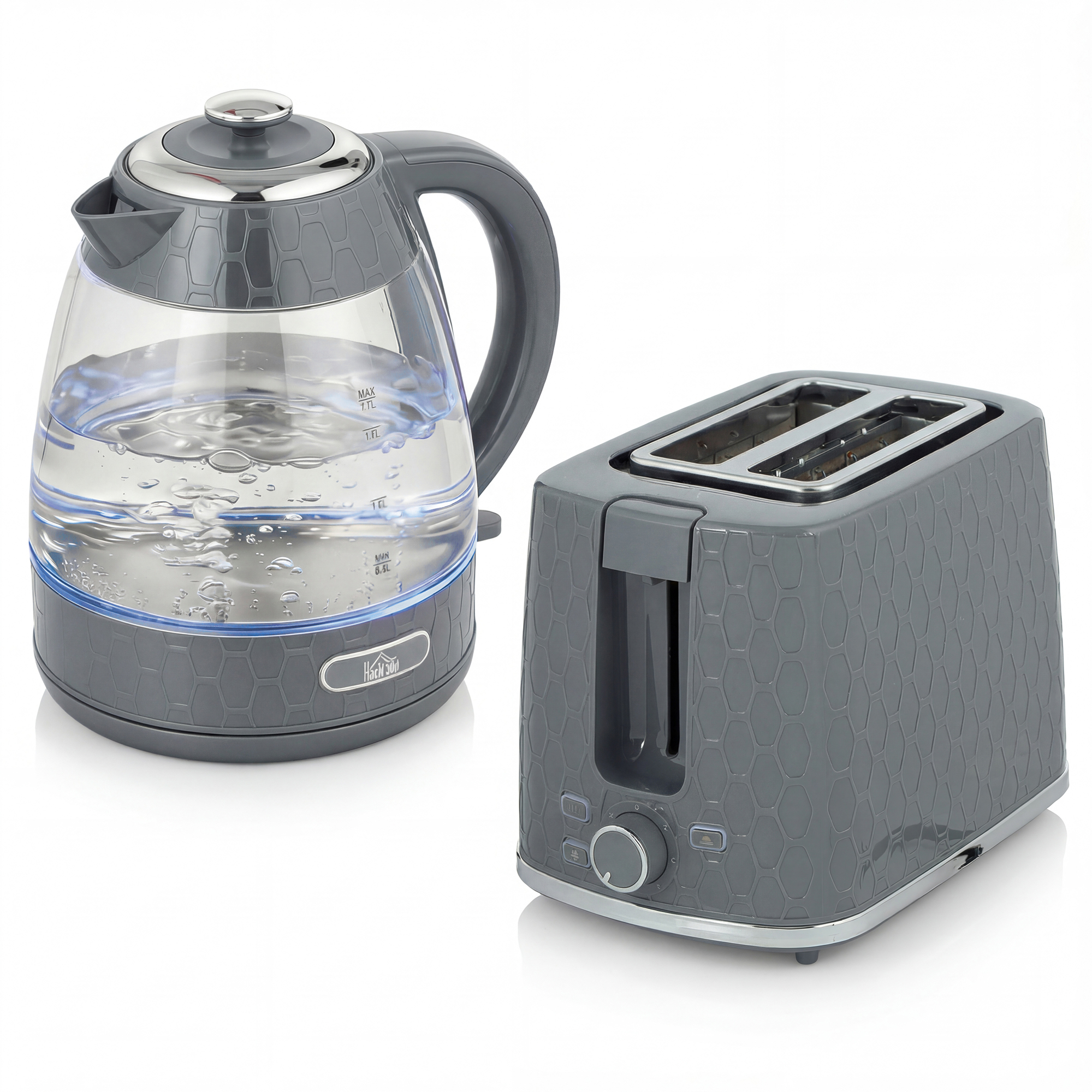 AURAUX Steel Kettle and Toaster Set - Grey - Life Essentials