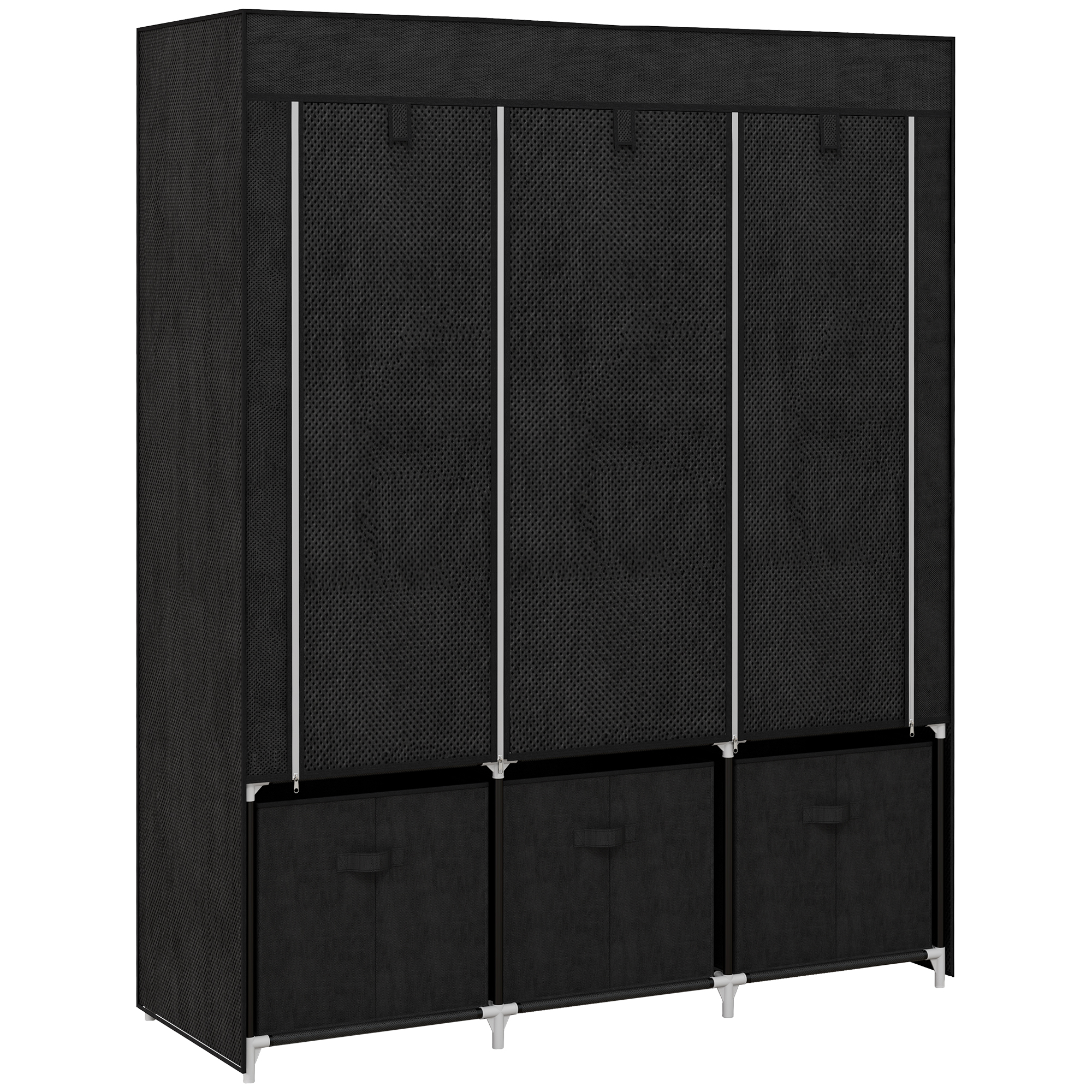 ZENION Fabric Fabric Wardrobe - Black - Life Essentials