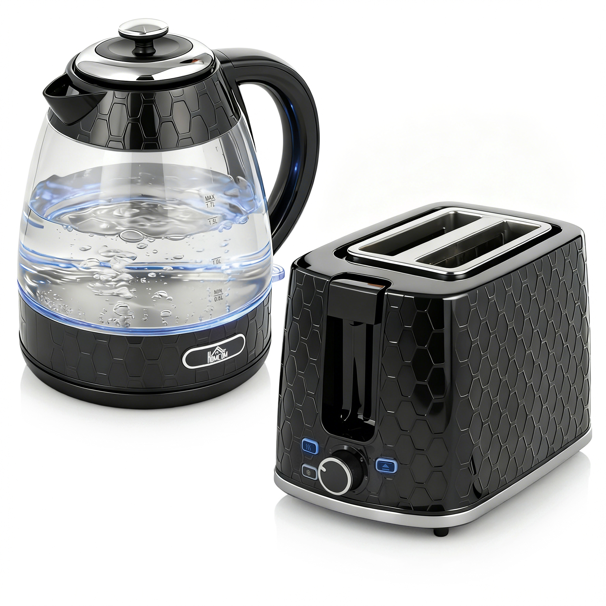 AURAUX Steel Kettle and Toaster Set - Black - Life Essentials