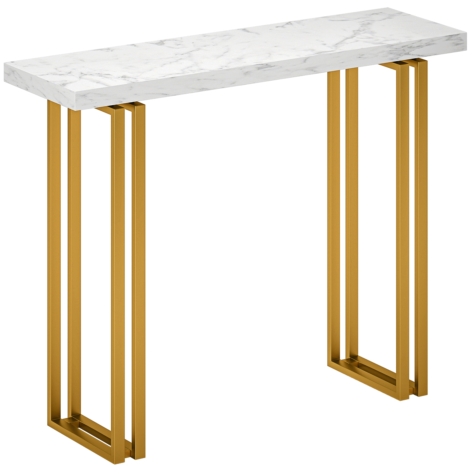 LUXIVO Wooden Faux Marble Console Table - White - Life Essentials