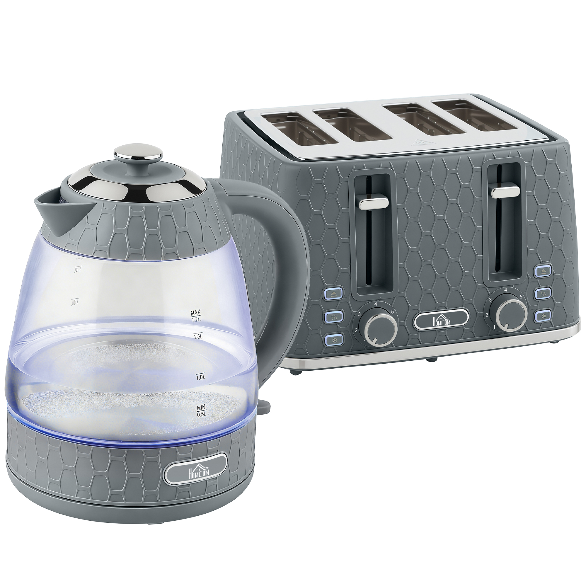 AUREOS Steel Kettle and Toaster Set - Grey - Life Essentials