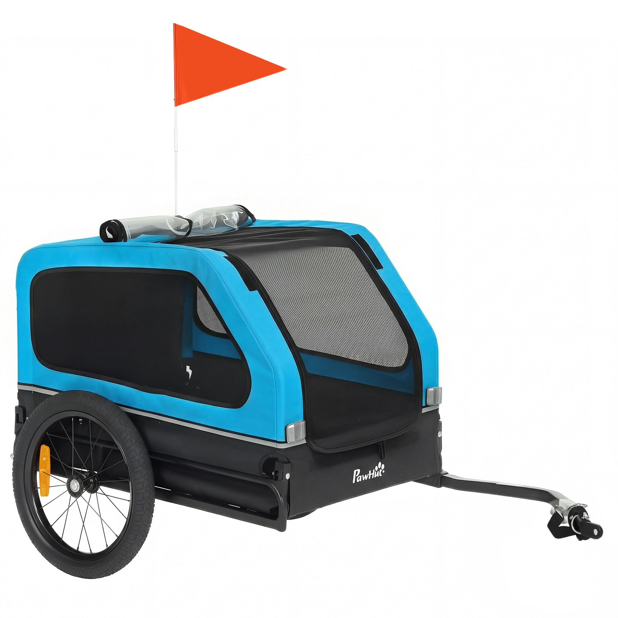 BURGHLEY Dog Bike Trailer with Ramp, Quick Release Frame, Universal Coupler and Reflectors - Blue and Black - Life Essentials