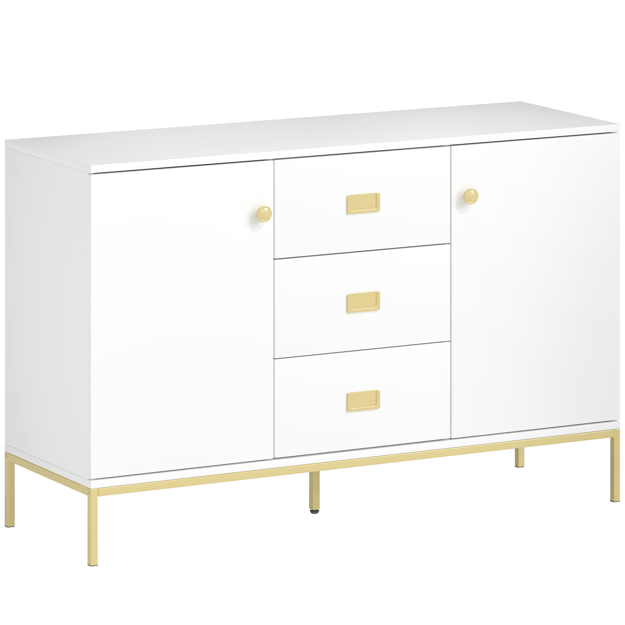 AVEBURY Modern Sideboard Storage Cabinet with Gold Tone Accents - White - Life Essentials