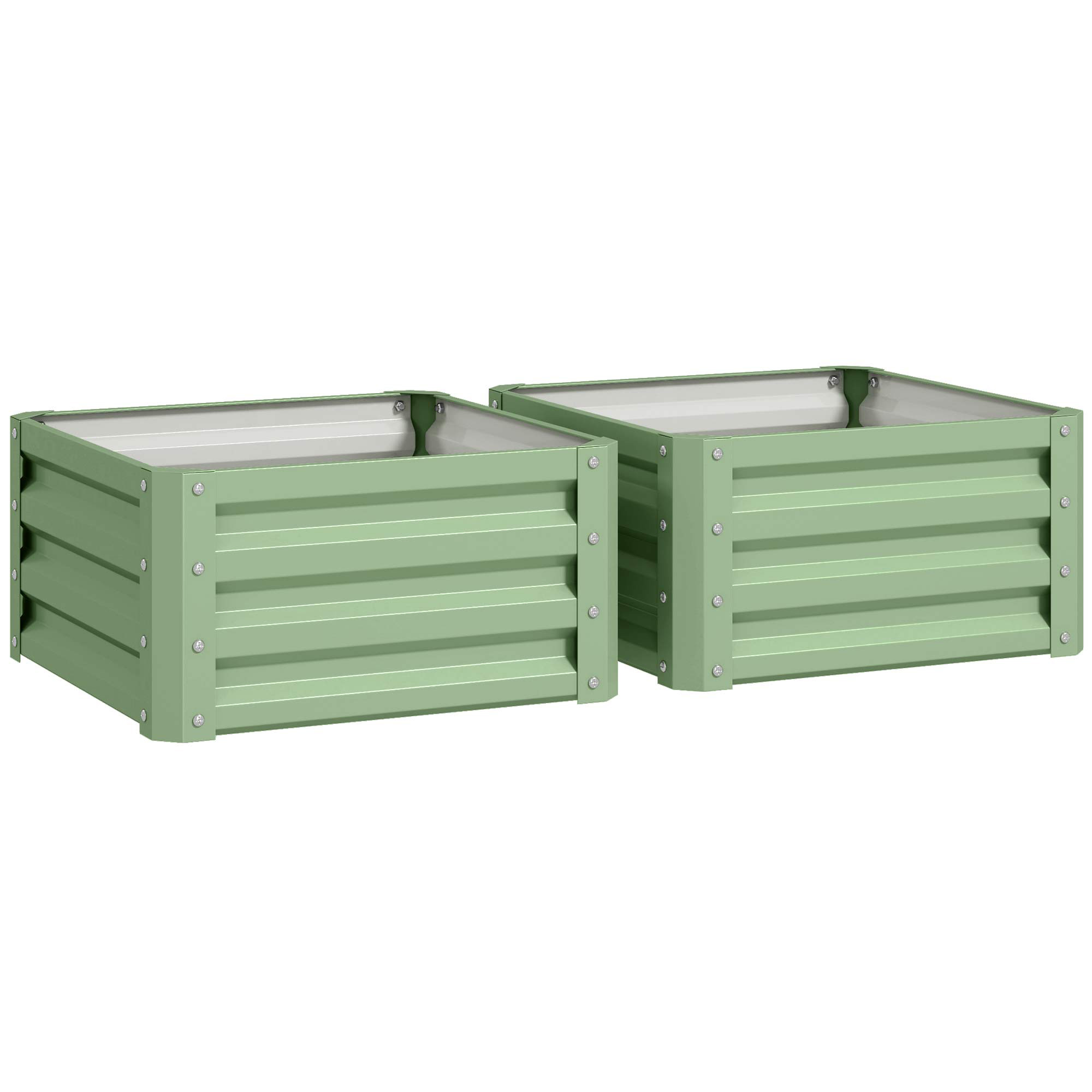 BARNFIELD Set of 2 Steel Garden Planter Boxes, 60 x 60 cm - Light Green - Life Essentials