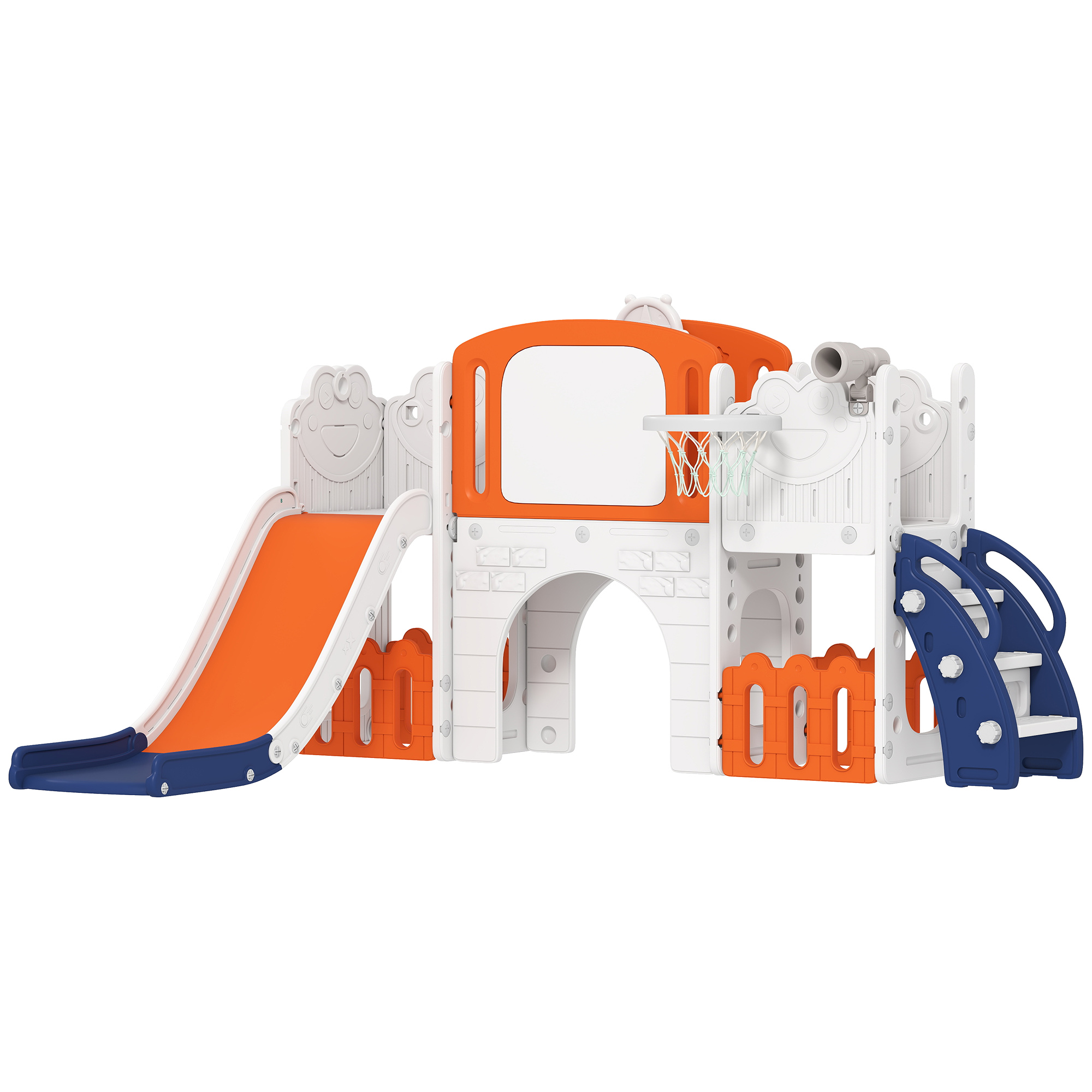Oakvale Orange HDPE 7 in 1 Kids Slide Set with Basketball Hoop - 150cm - Life Essentials