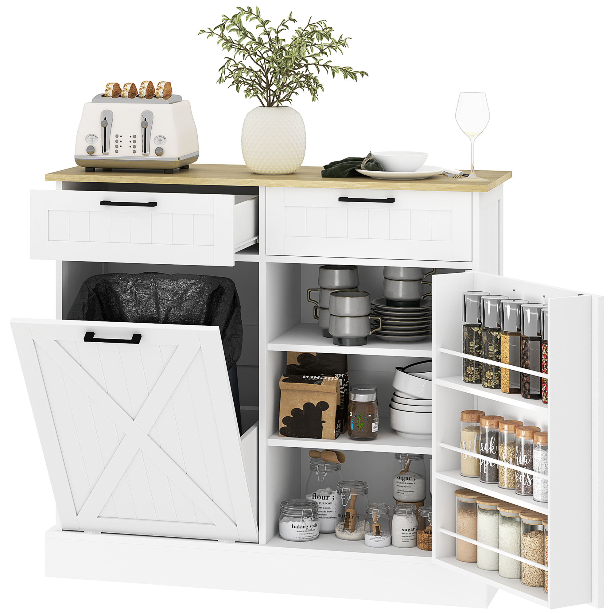 Belena White Sideboard with 2 Drawers, Adjustable Shelves - 100cm - Life Essentials