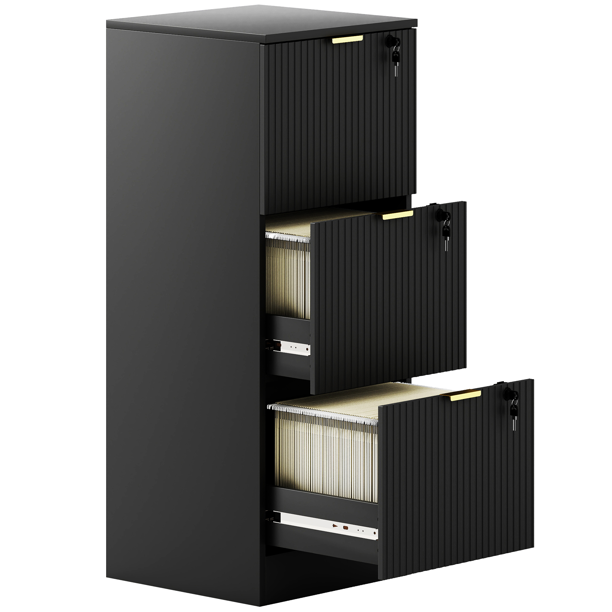 Wexlyne Black MDF File Cabinet with 3 Lockable Drawers - 40cm - Life Essentials