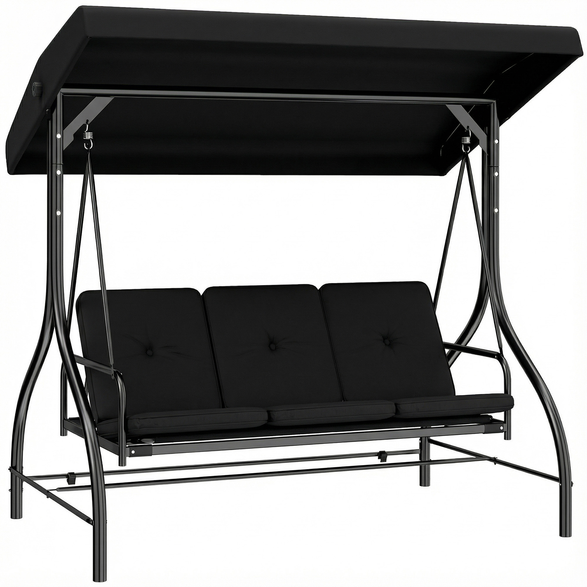 Marshaw Black Metal 3 Seat Canopy Swing Chair - 195cm - Life Essentials