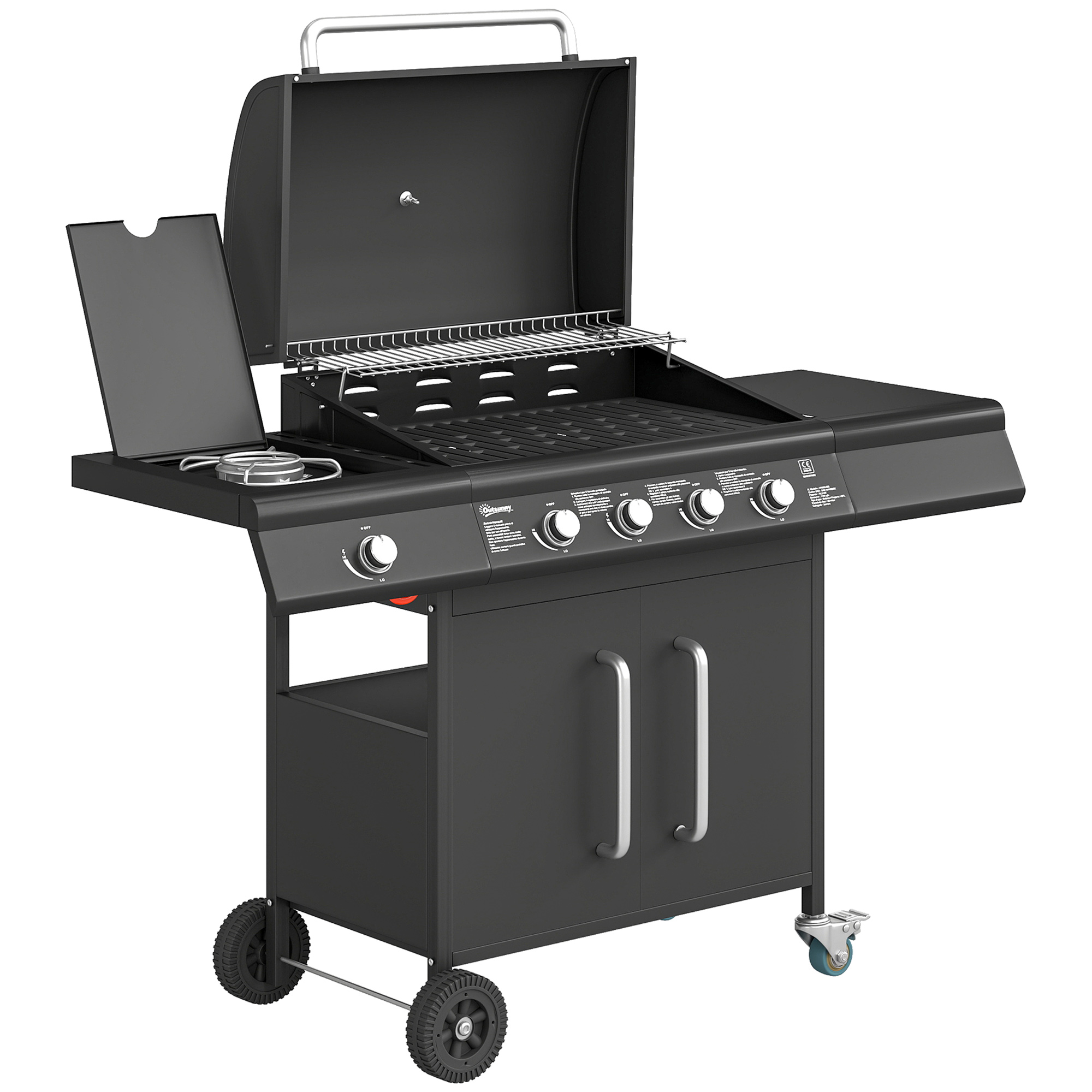 Valbury Black Stainless Steel Barbecue Grill Trolley with Side Table - 129.5cm - Life Essentials