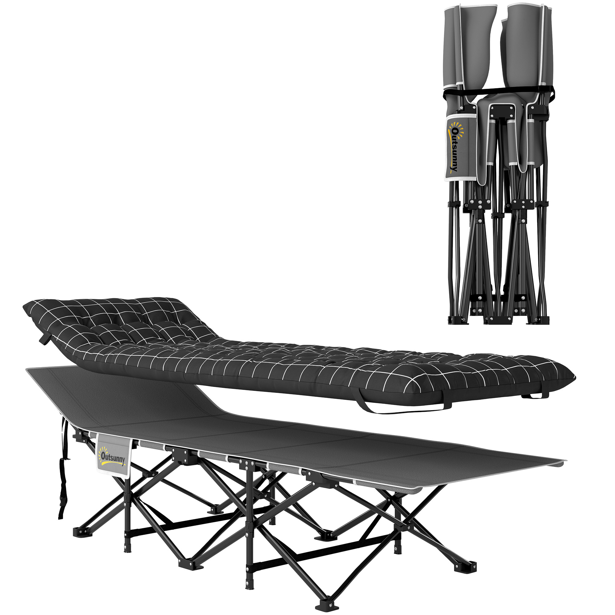 Zenen Metal Camping Cot Bedframe with Mattress and Storage - Black - Life Essentials