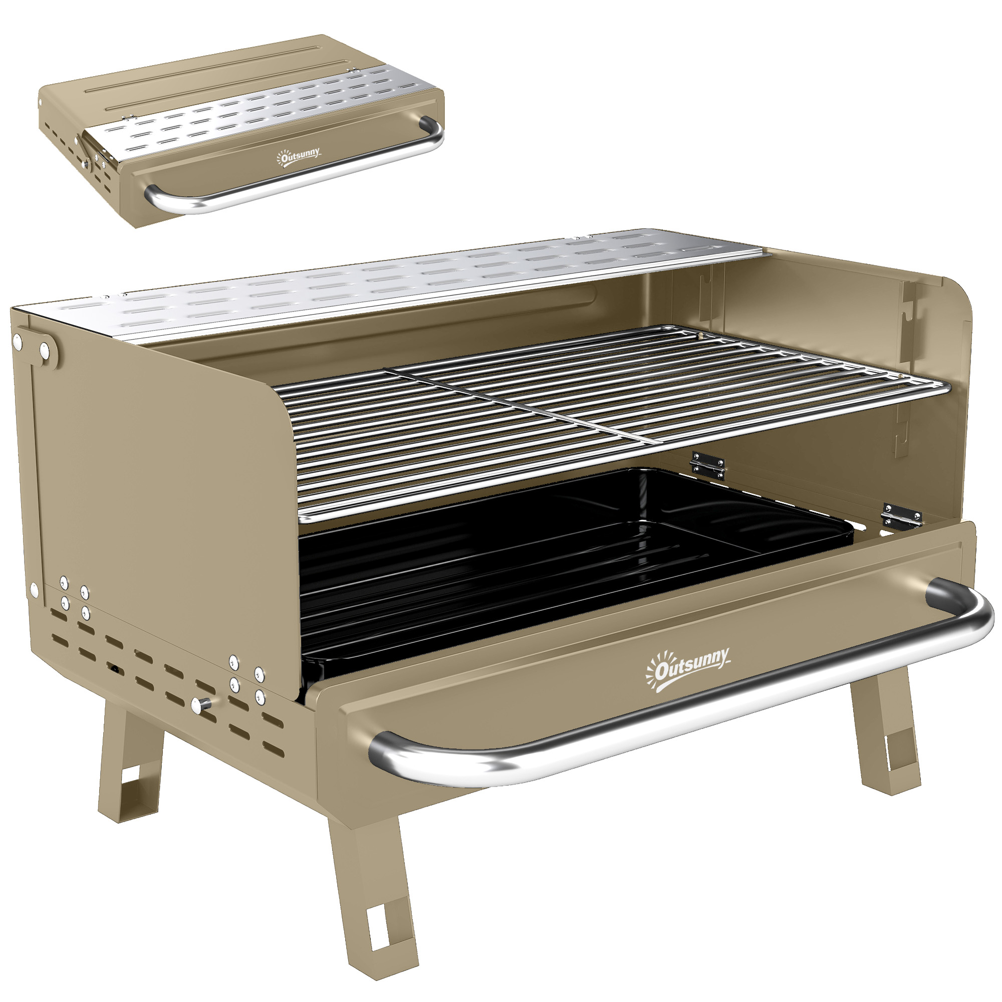 Belcrof Khaki Stainless Steel Barbecue Grill with Adjustable Grates - 52cm
