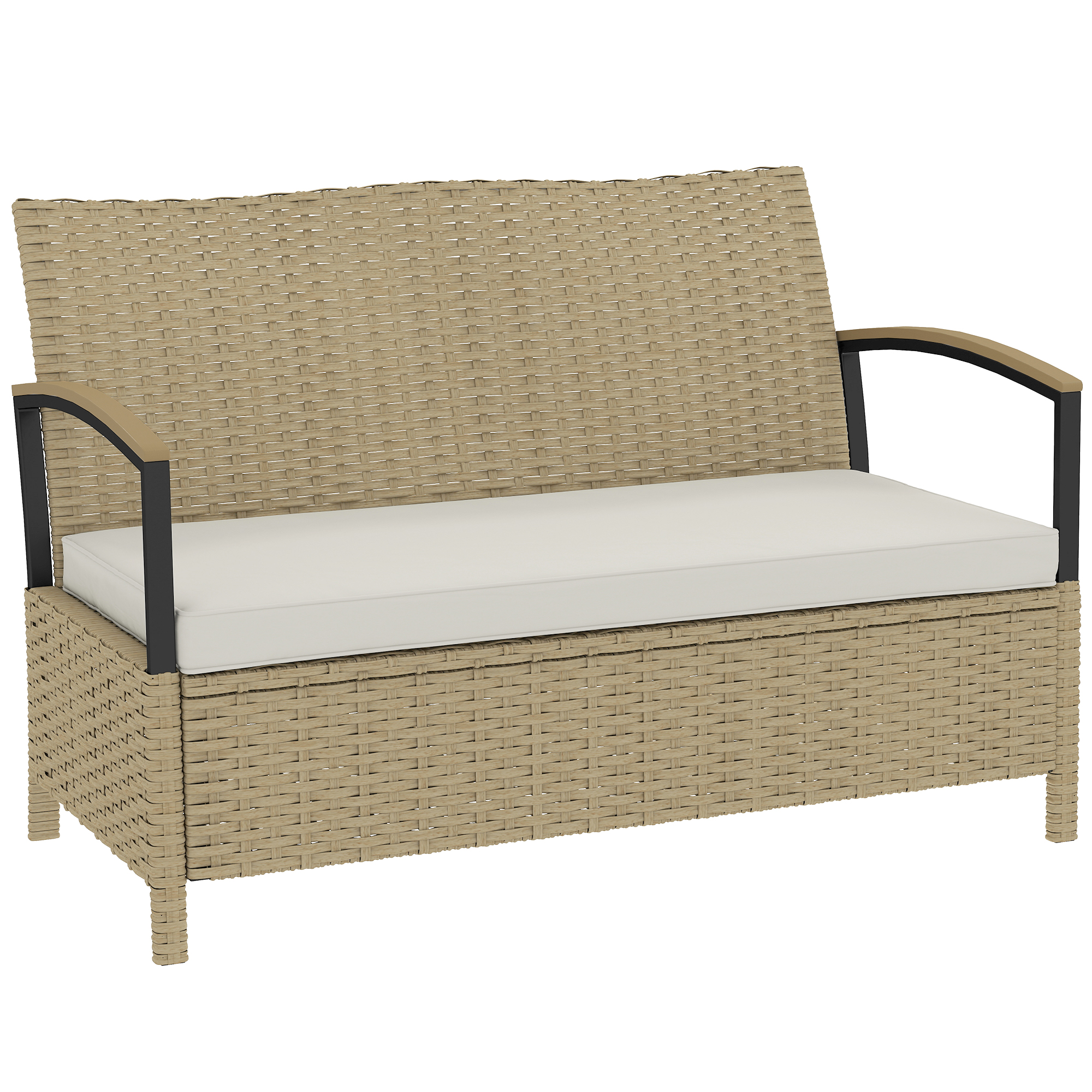 Camwood Khaki PE Rattan Storage Bench - 123cm - Life Essentials