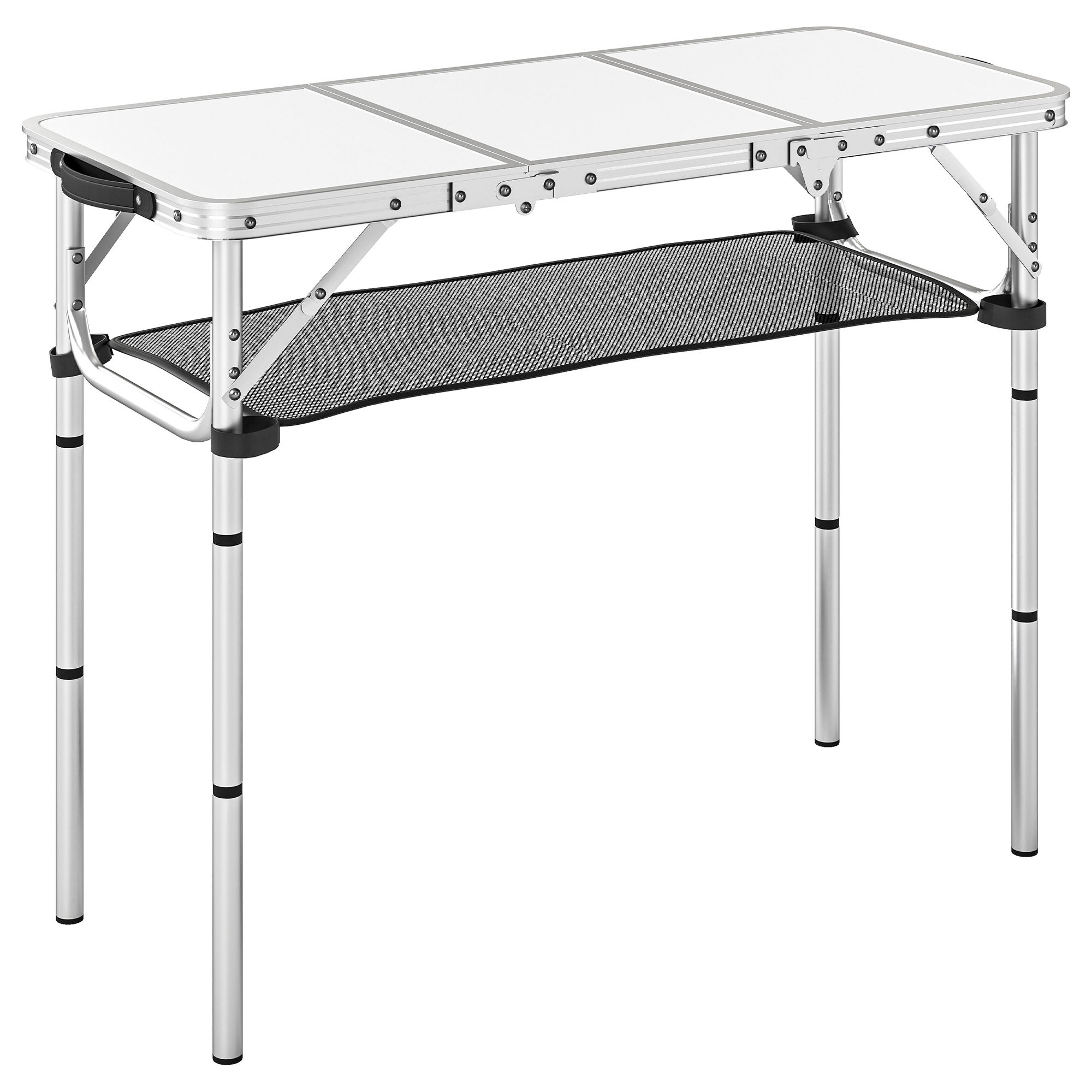 Camshaw Cream White Folding Camping Table with Mesh Storage Layer - 40cm - Life Essentials