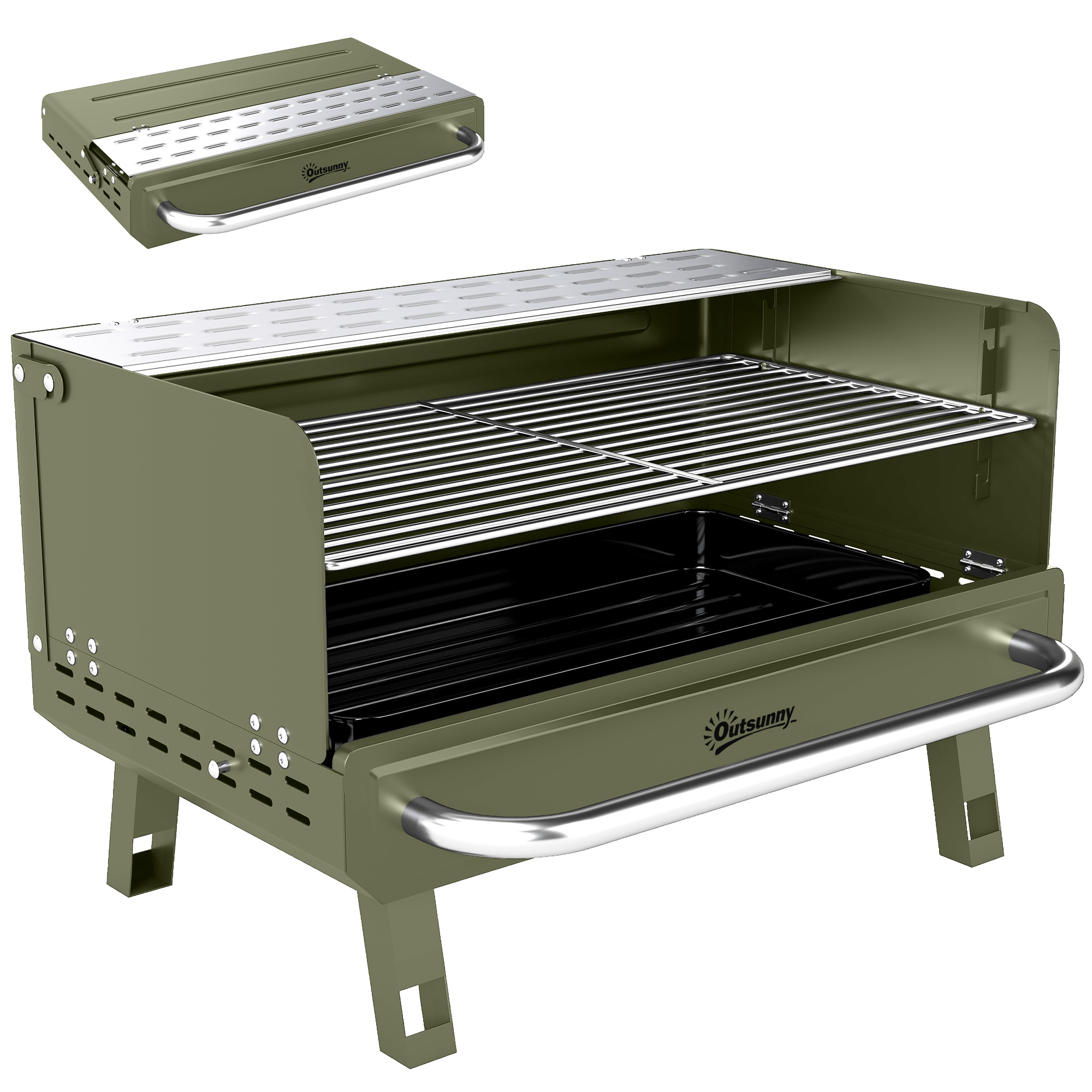 Belcrof Green Stainless Steel Barbecue Grill with Adjustable Grates - 52cm