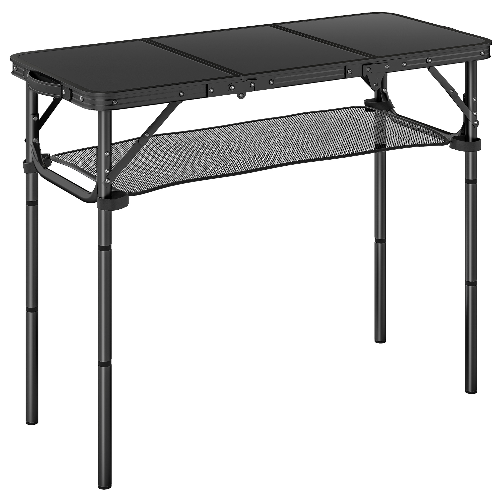 Camshaw Black Folding Camping Table with Mesh Storage Layer - 40cm - Life Essentials