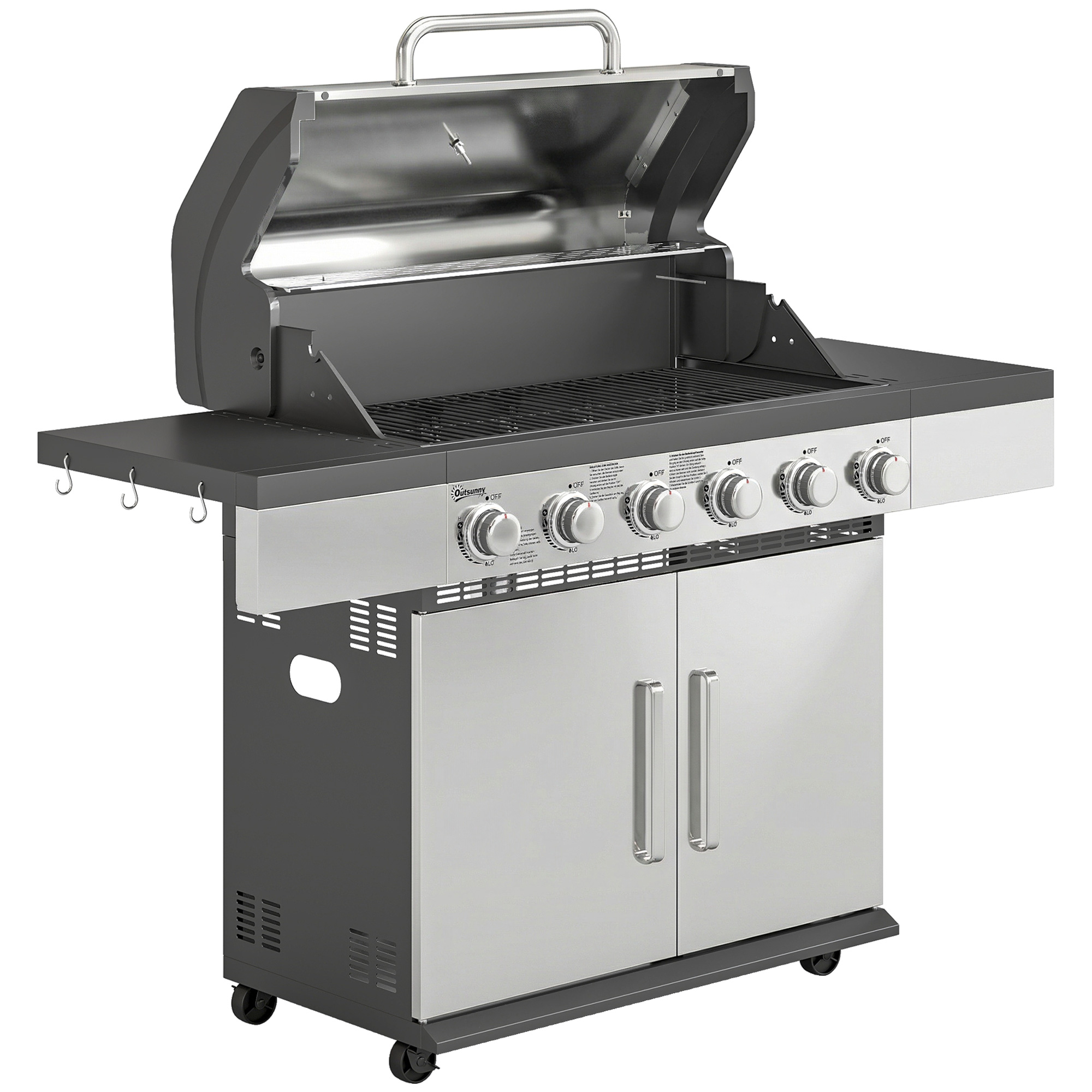Belhall Silver Steel Portable Gas Barbecue Grill with Warming Rack - 143cm - Life Essentials