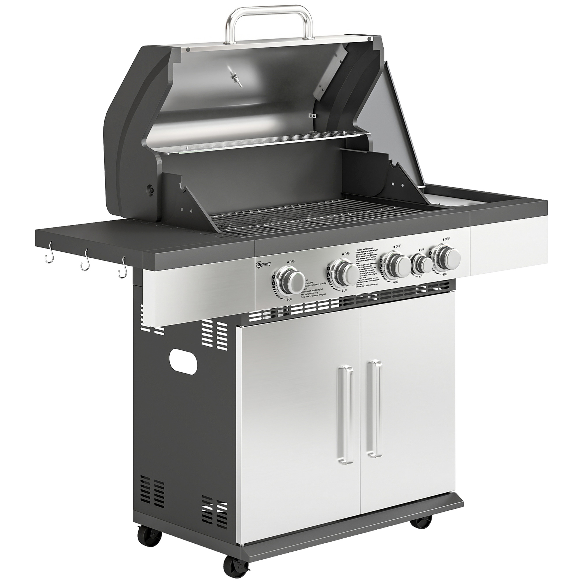 Valbury Silver Steel Barbecue Grill with Side Burner, Warming Rack - 130cm - Life Essentials