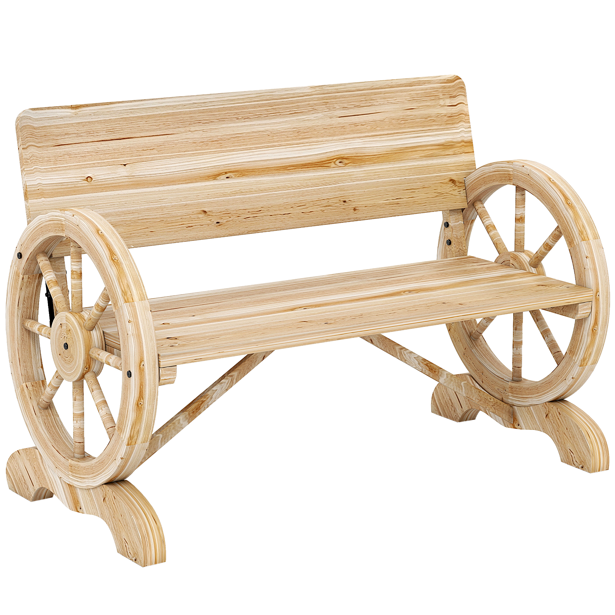 Prithor Natural Fir Wood Wheel Bench - 58cm - Life Essentials
