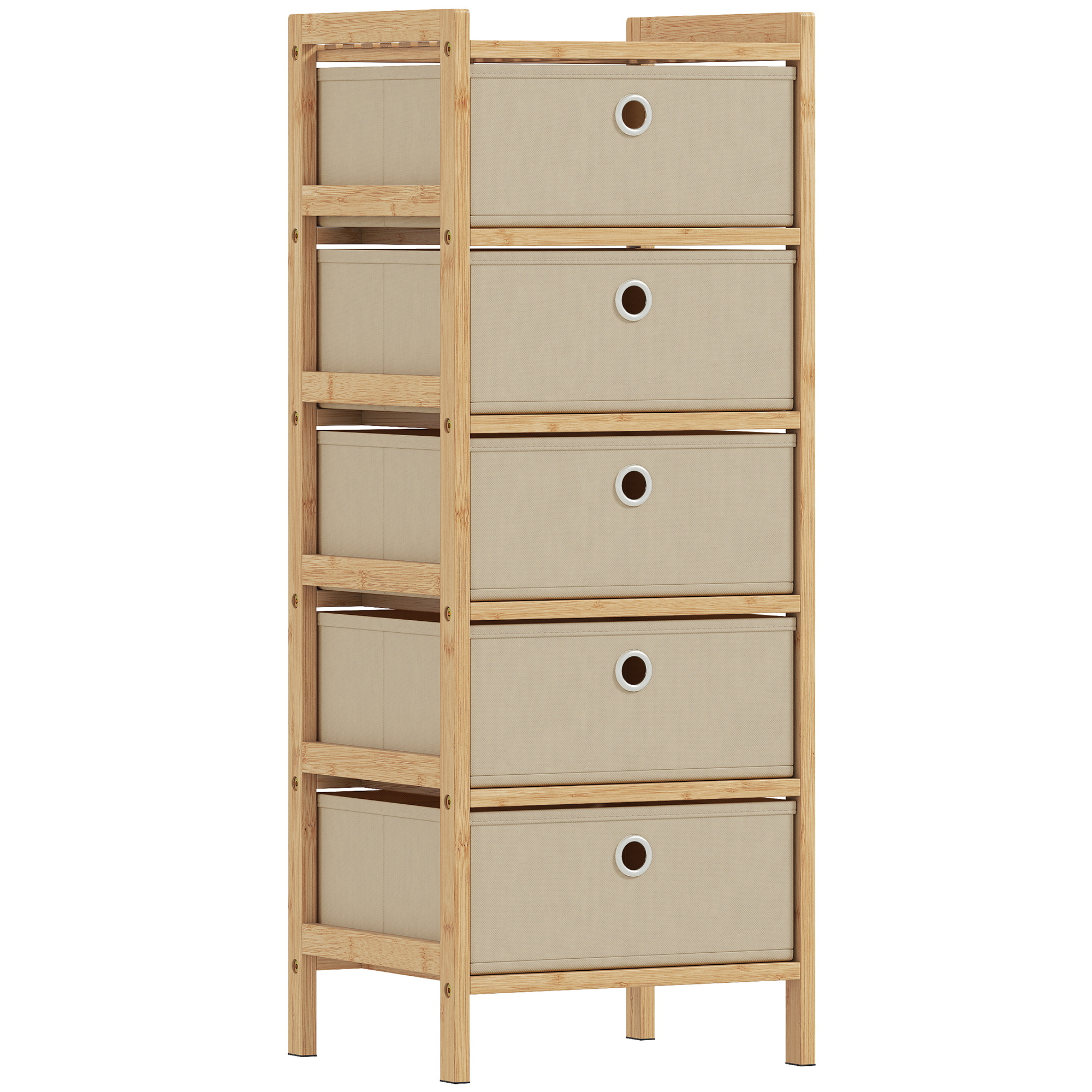 Elmmoor Cream White Fabric Chest of Drawers - Medium-sized, 5 Drawers - Life Essentials