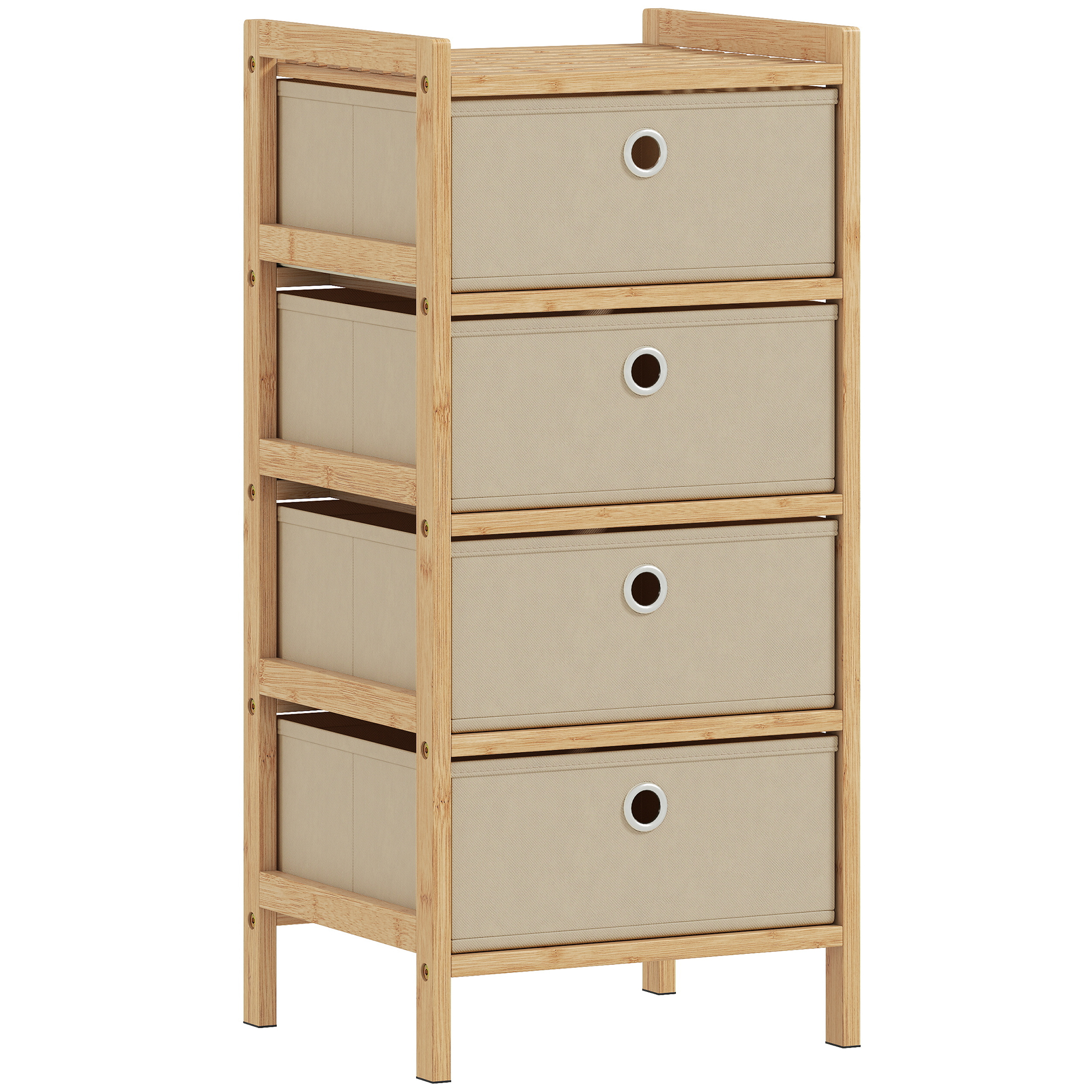 Elmmoor Cream White Fabric Chest of Drawers - Small-sized, 4 Drawers - Life Essentials