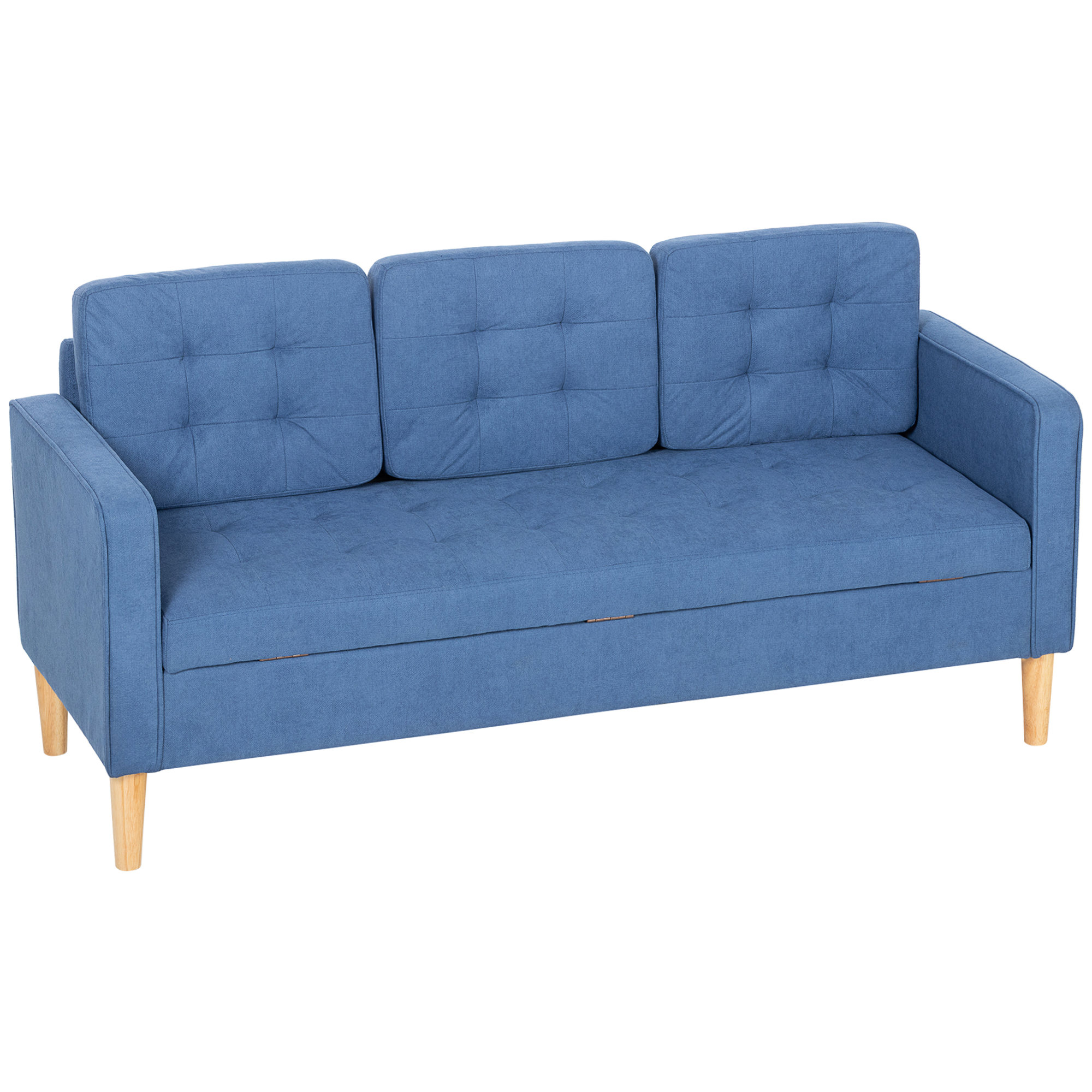 Luxvale Wood 3 Seater Sofa - Blue - Life Essentials
