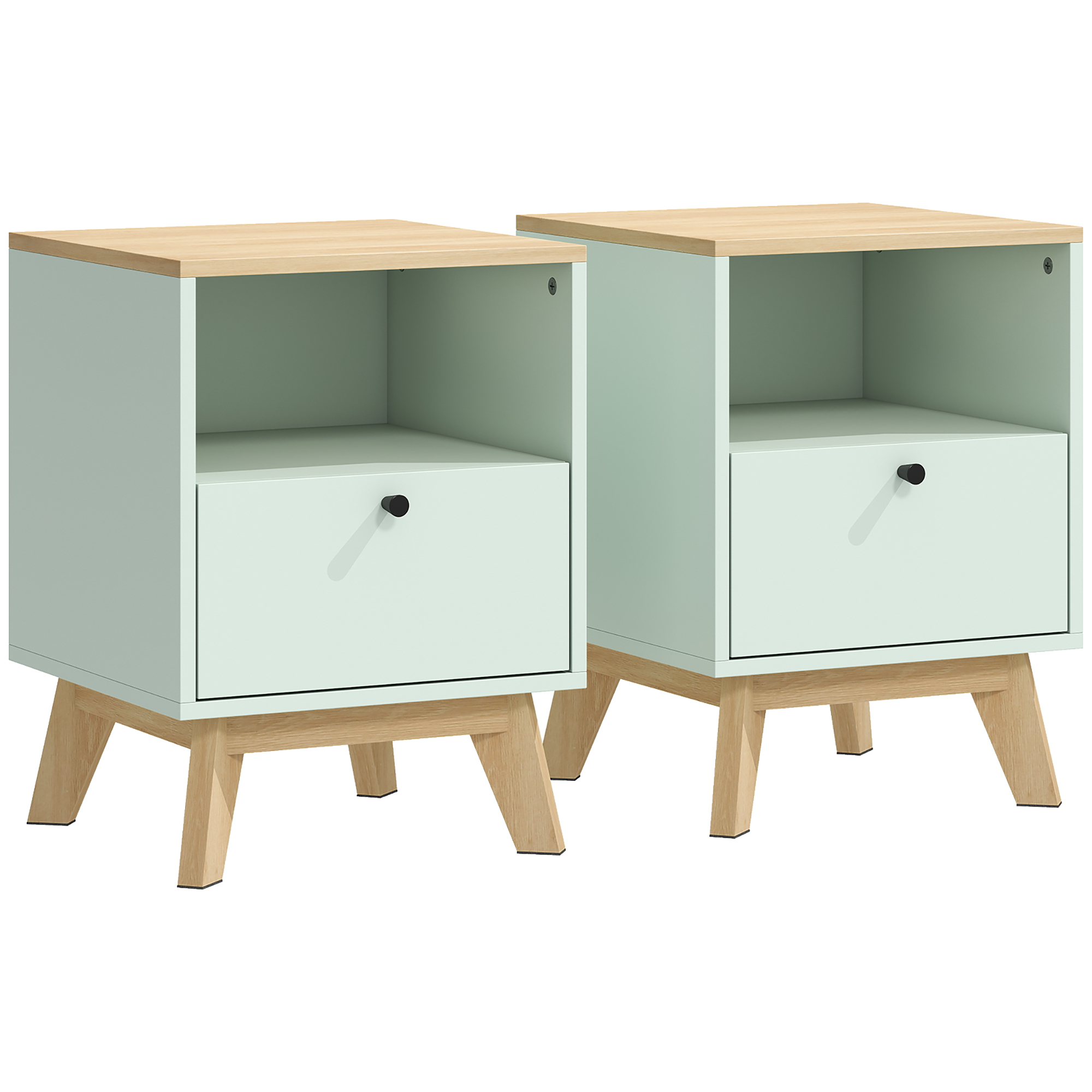 Kenora Light Green Bedside Table Set of 2 - 40cm - Life Essentials