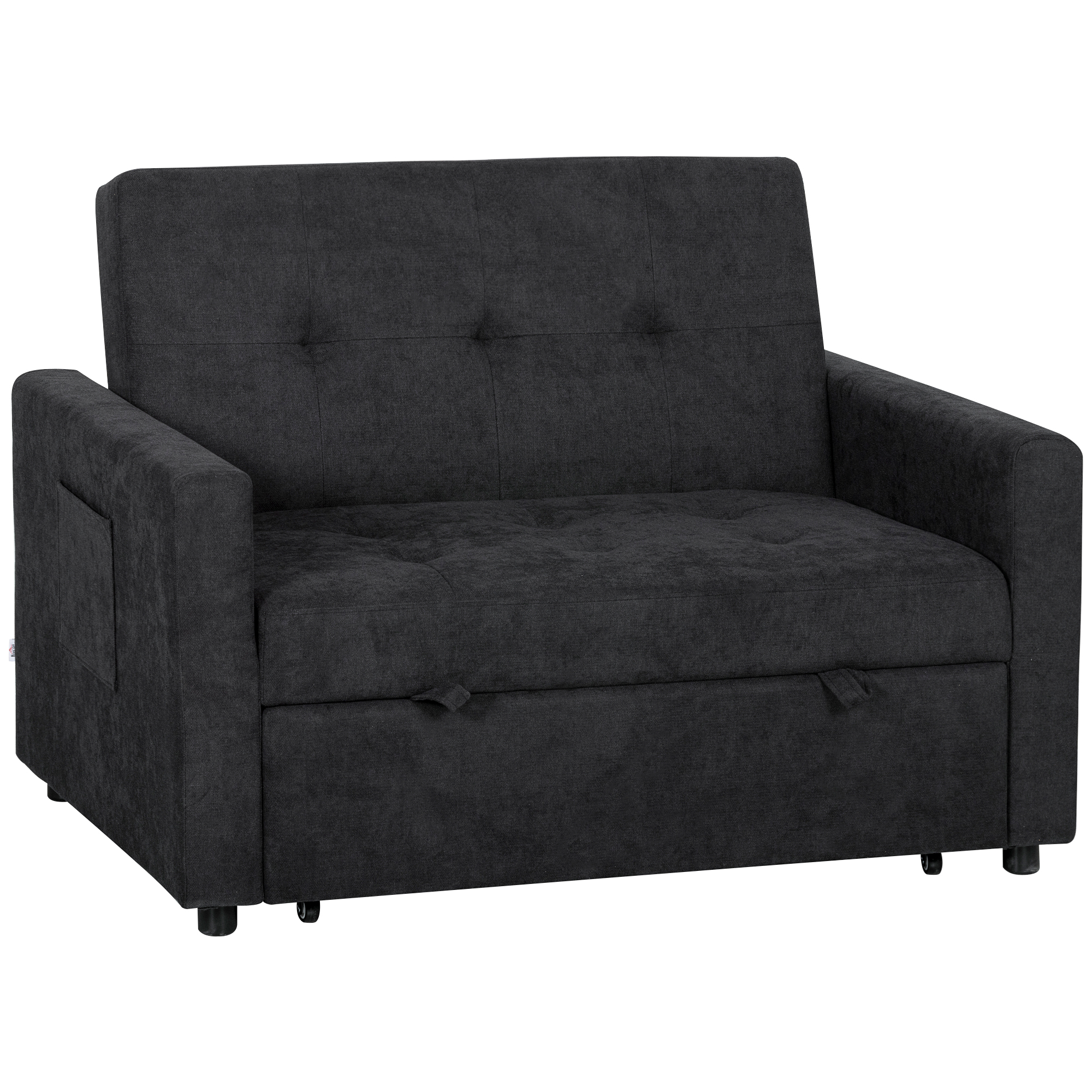 Qualyne Flannel 2 Seater Sofa Bed with 2 Pillows - Black - Life Essentials