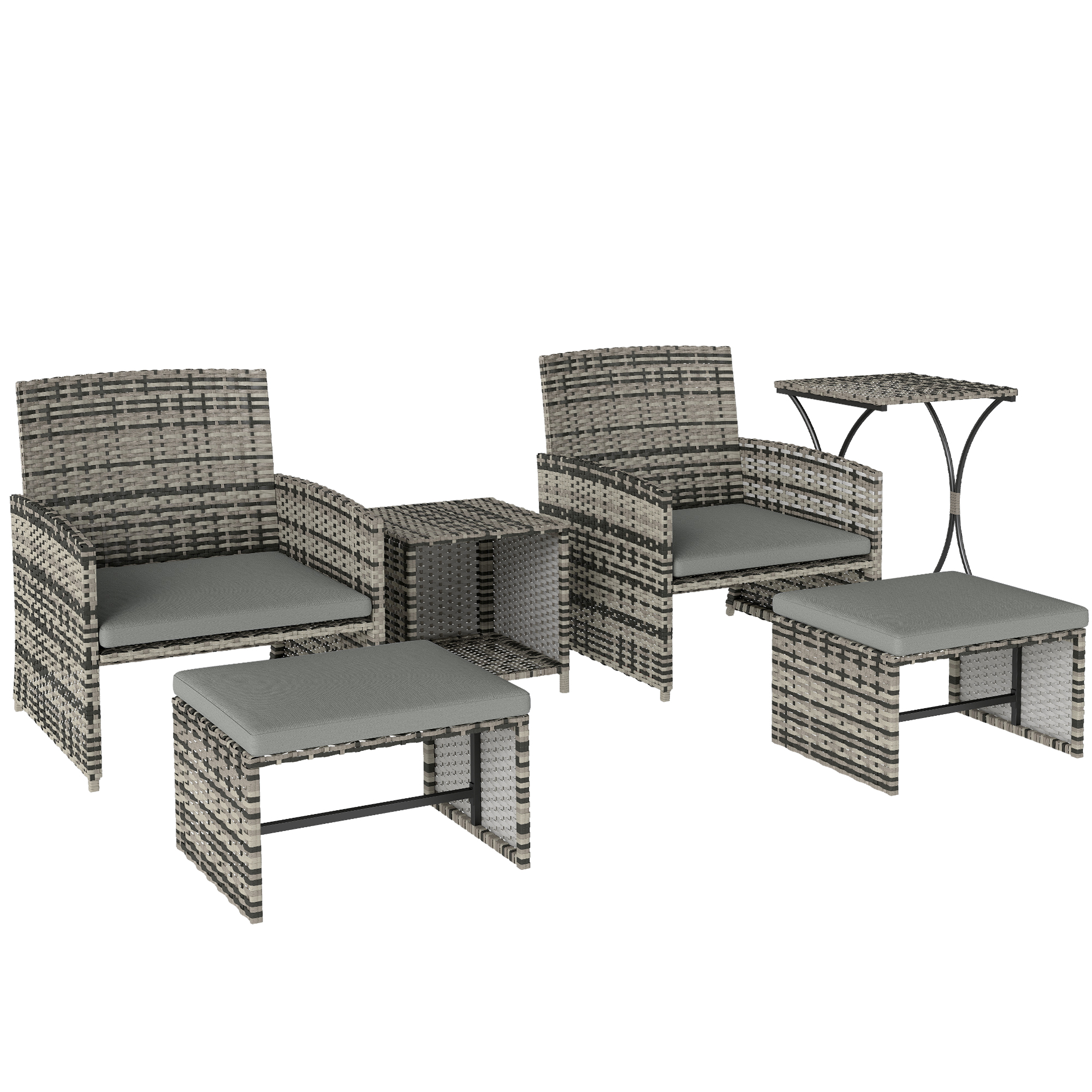 Camheir Light Grey PE Rattan 6 Pieces Garden Furniture Set - 60cm - Life Essentials